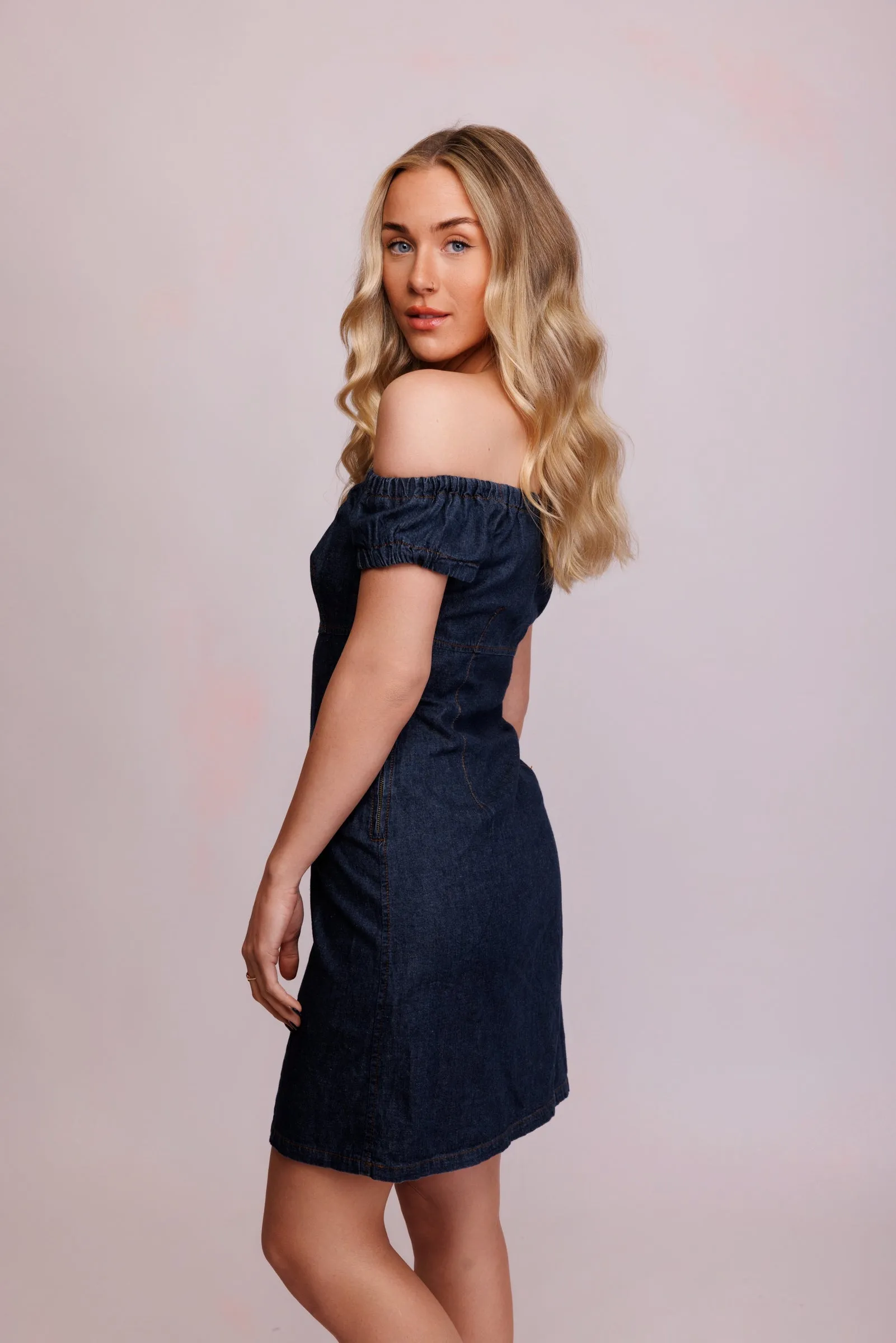 00's Denim Mini Off the shoulder Dress S