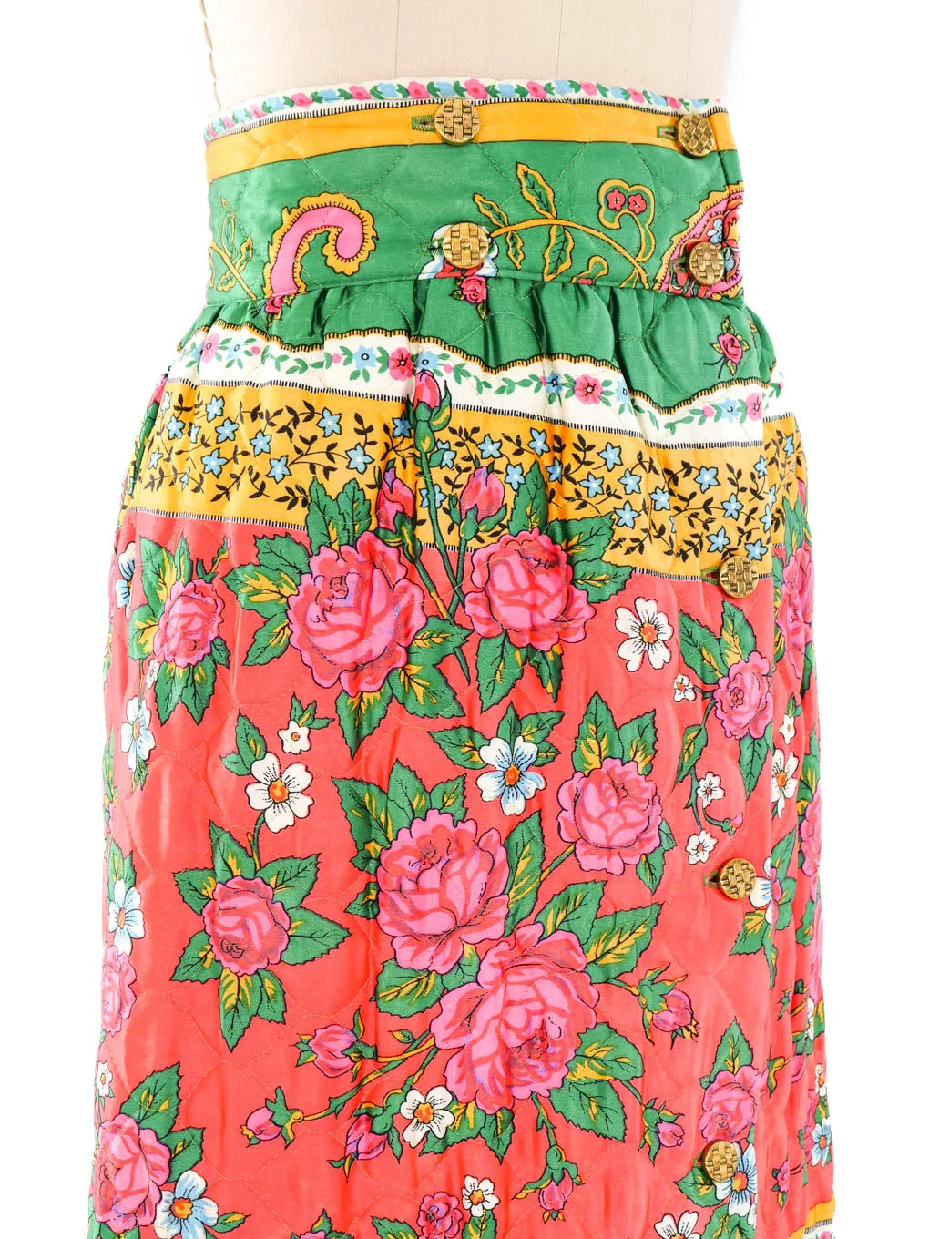 1960's Quilted Floral Maxi Skirt