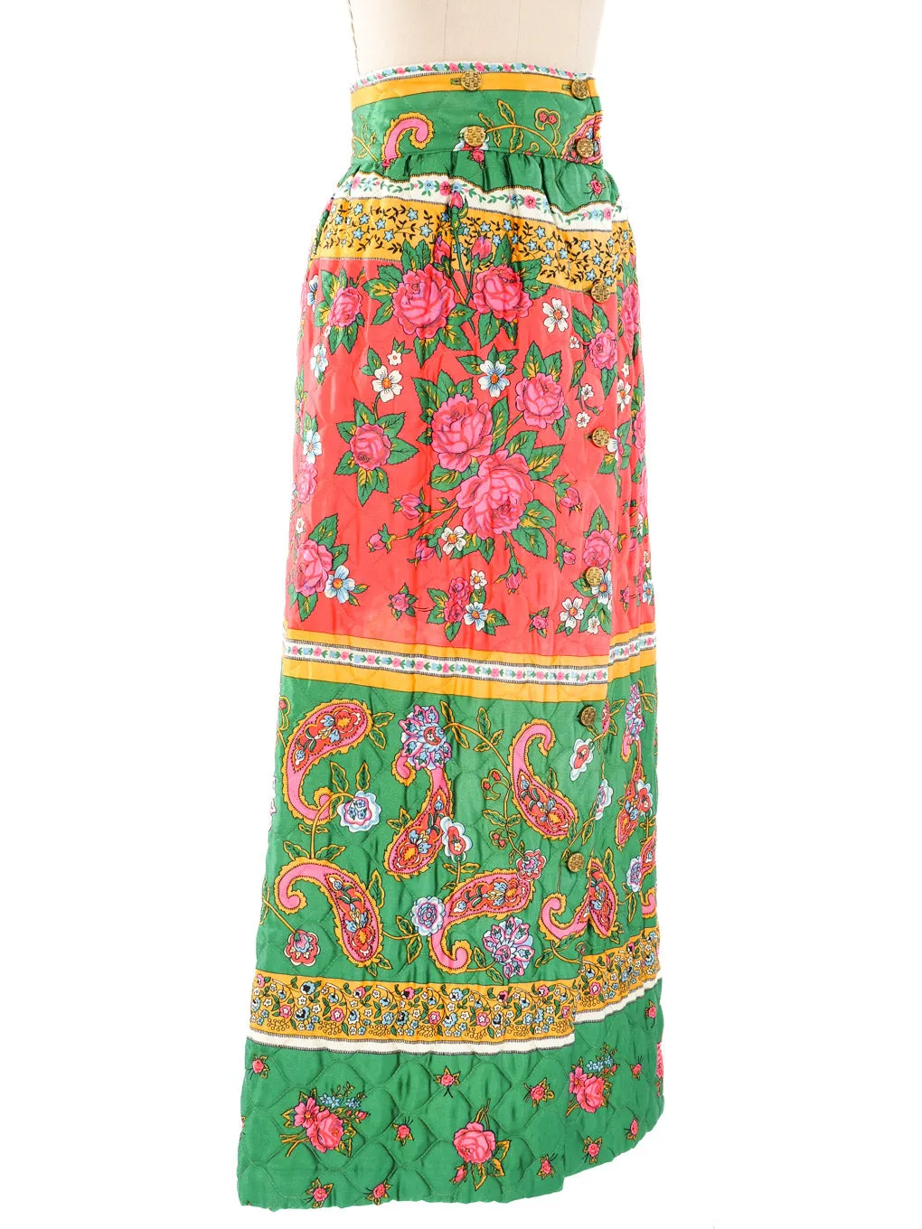 1960's Quilted Floral Maxi Skirt