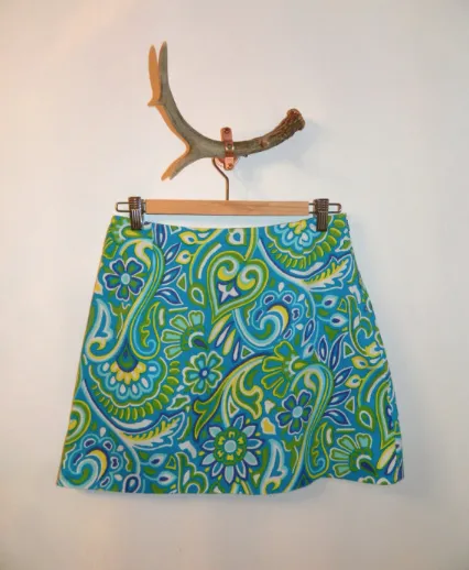 1990s aqua blue VERSUS GIANNI VERSACE mini skirt MOD print