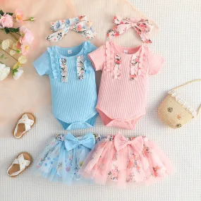 2 Pieces Set Baby Kid Girls Flower Print Rompers And Skirts Wholesale 24011112