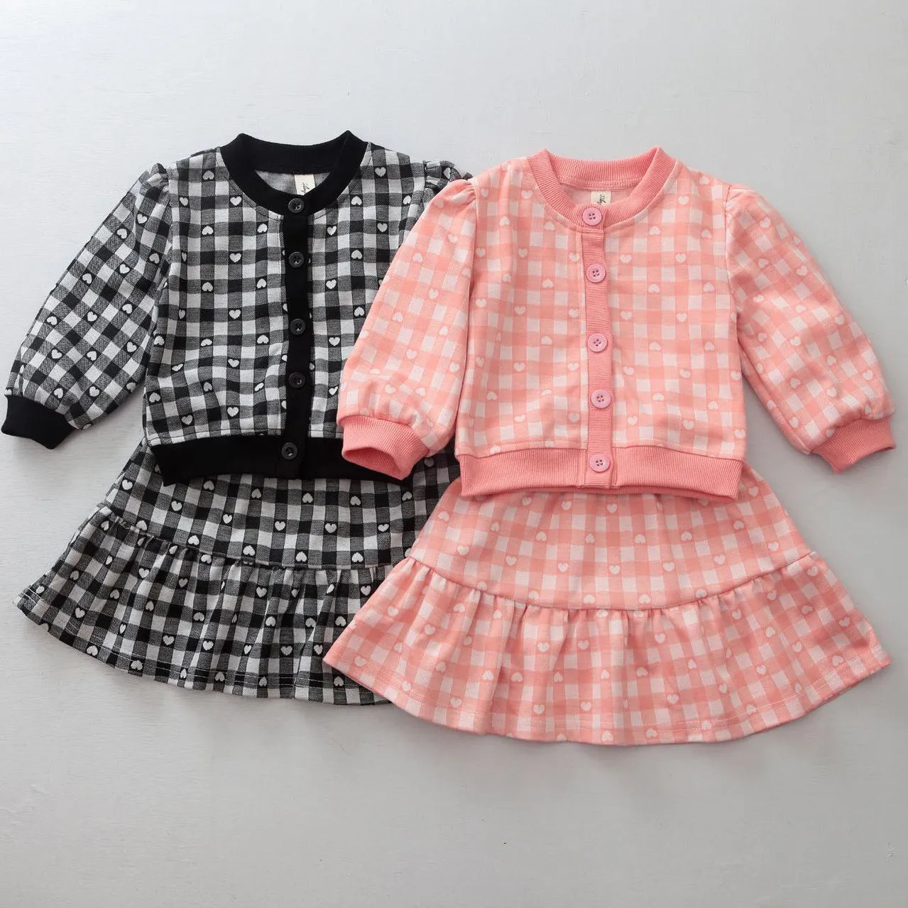 2 Pieces Set Baby Kid Girls Love heart Print Cardigan And Skirts Wholesale 231130136