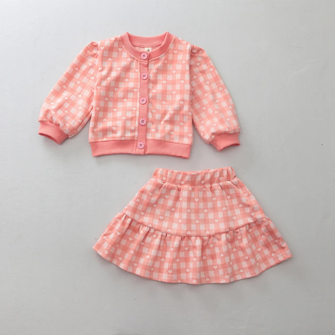 2 Pieces Set Baby Kid Girls Love heart Print Cardigan And Skirts Wholesale 231130136