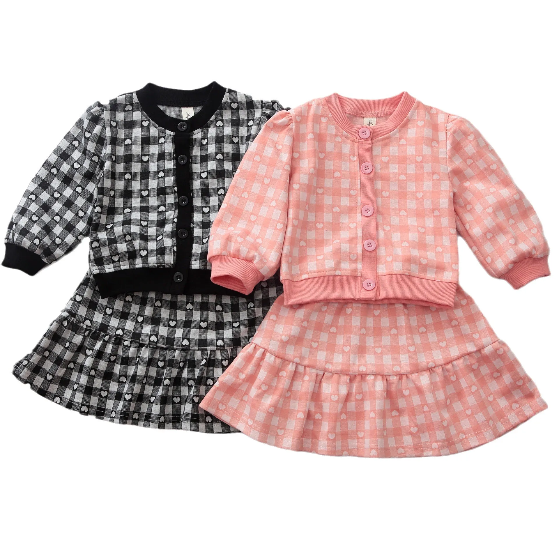 2 Pieces Set Baby Kid Girls Love heart Print Cardigan And Skirts Wholesale 231130136