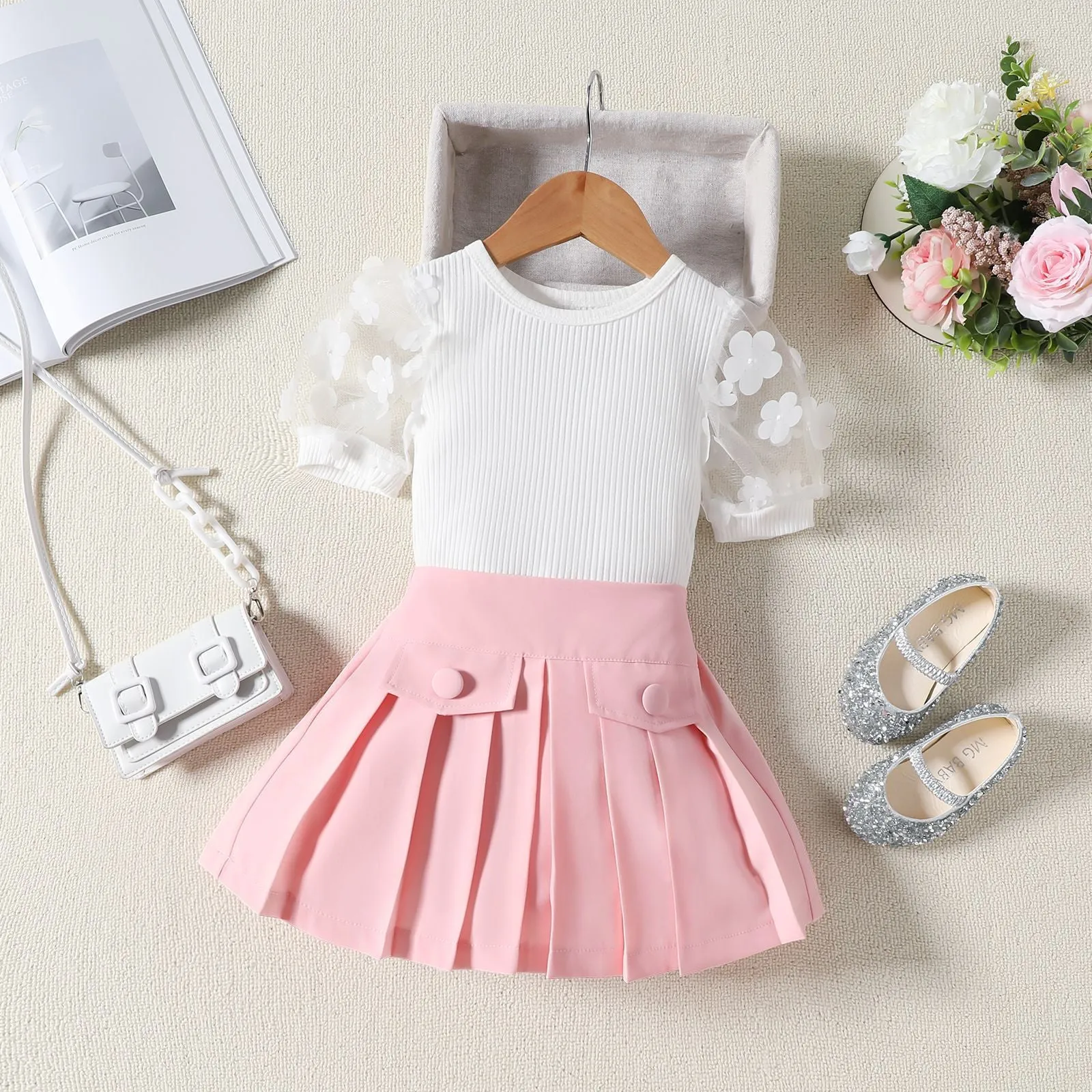 2 Pieces Set Baby Kid Girls Solid Color Tops And Skirts Wholesale 24011151