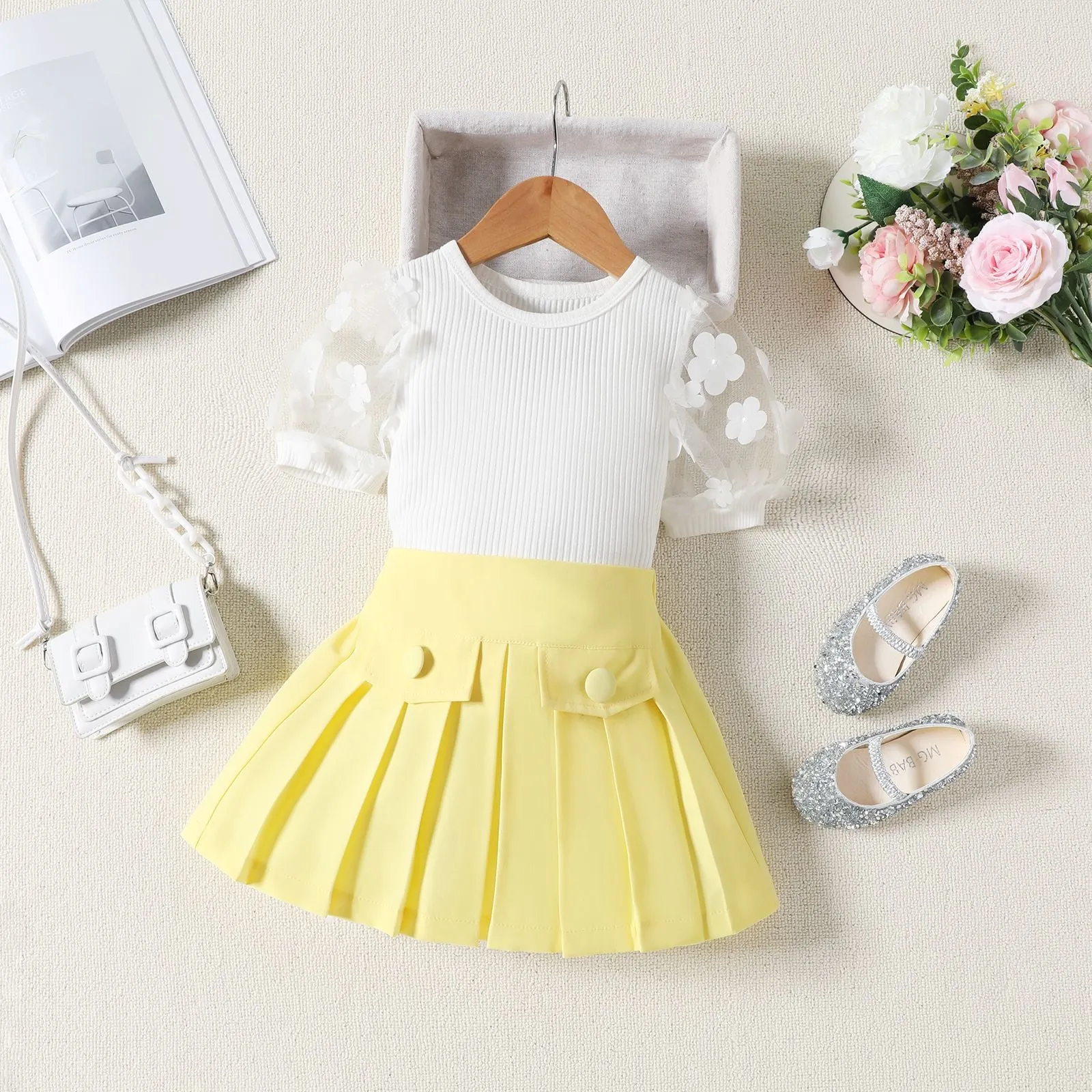 2 Pieces Set Baby Kid Girls Solid Color Tops And Skirts Wholesale 24011151