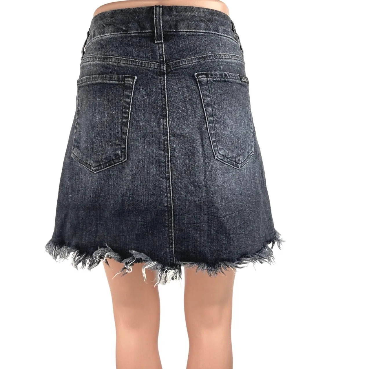 7 For All Mankind Black Washed High Waisted Frayed Hem Denim Jean Skirt Size 28