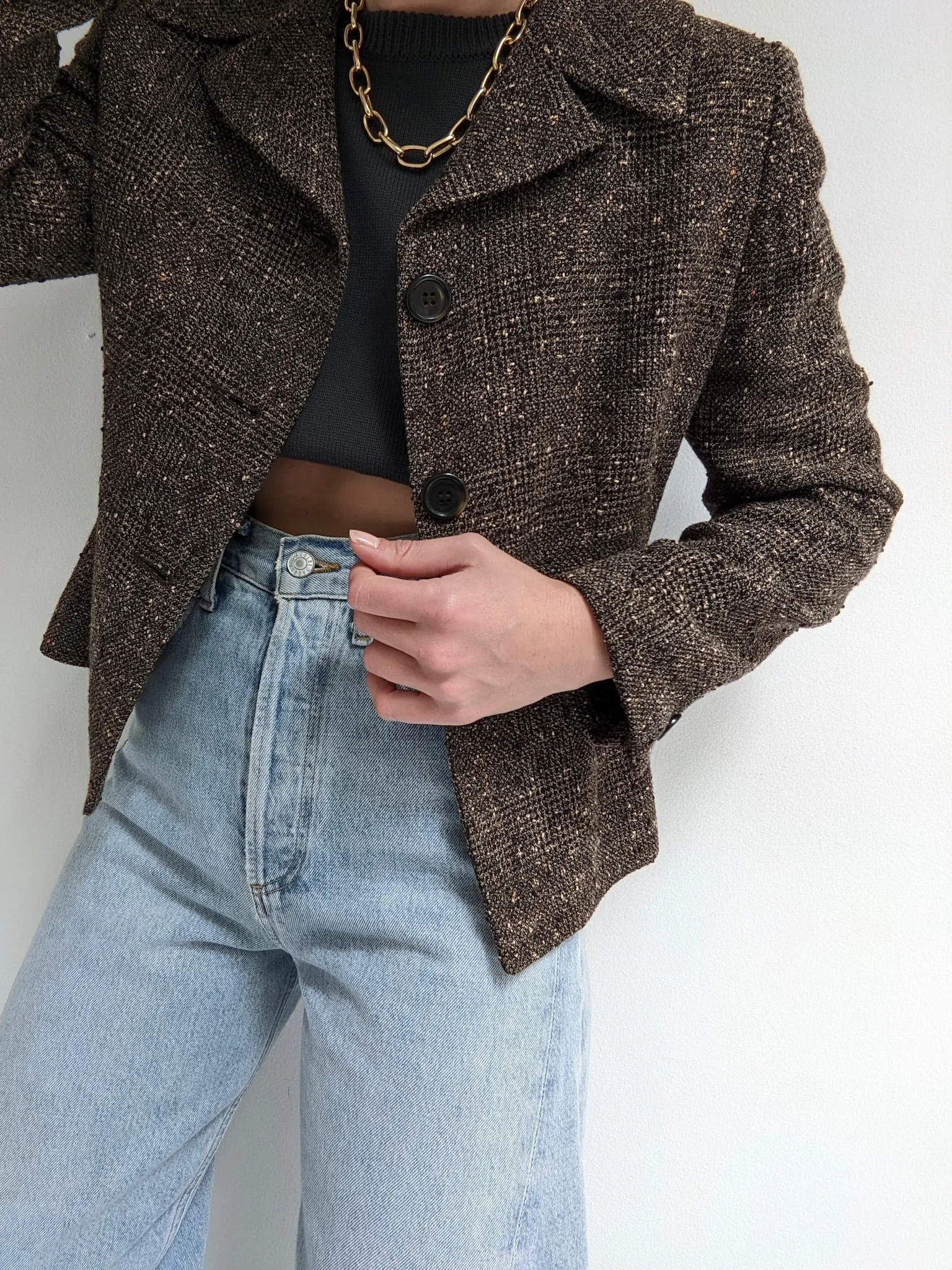 90s Cropped Woven Wool Blazer