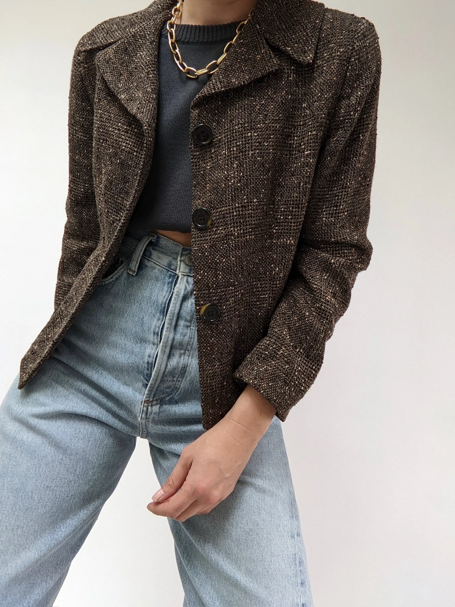 90s Cropped Woven Wool Blazer