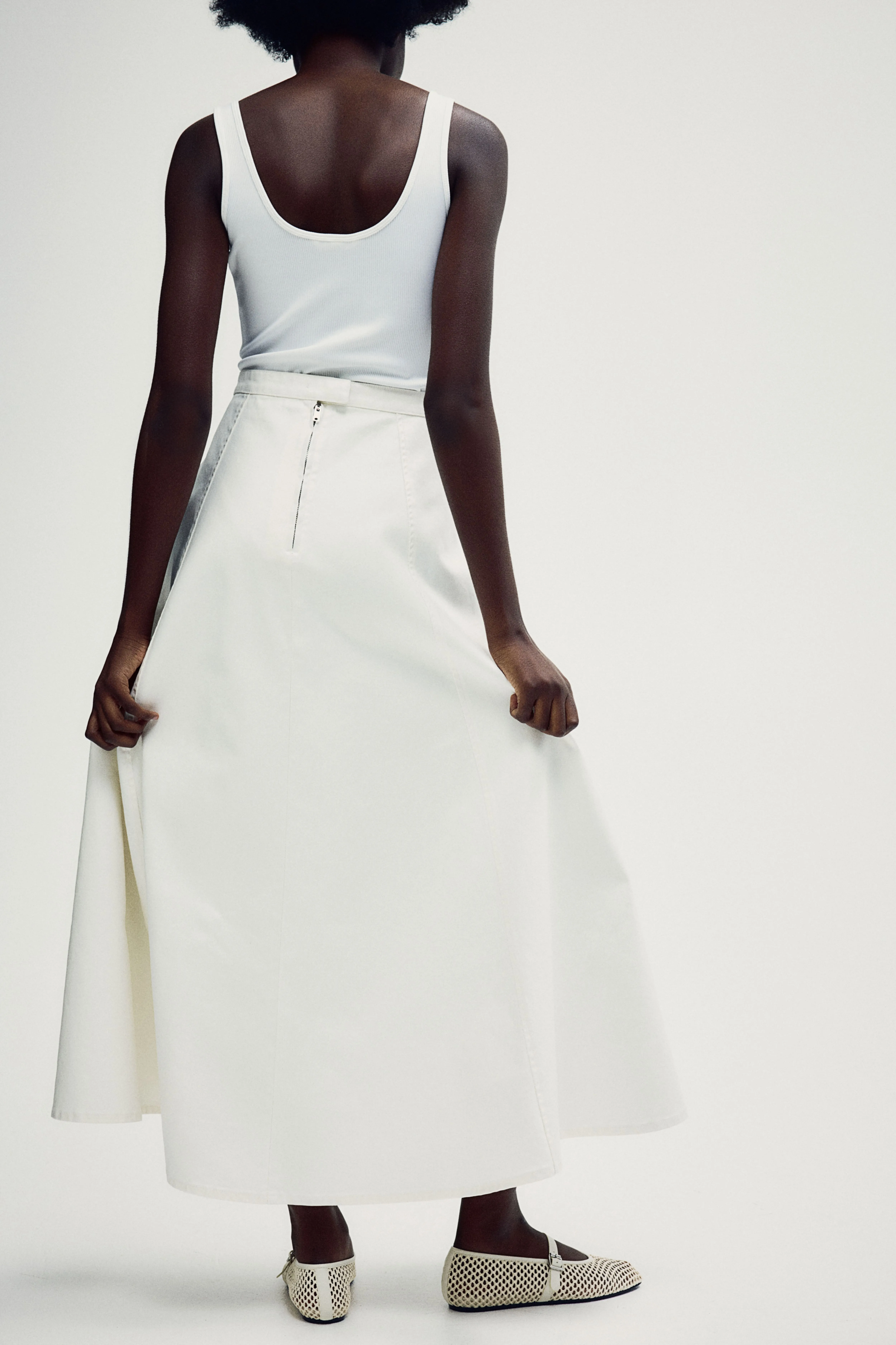 A-line denim skirt - High waist - Midi - White - Ladies | H&M GB