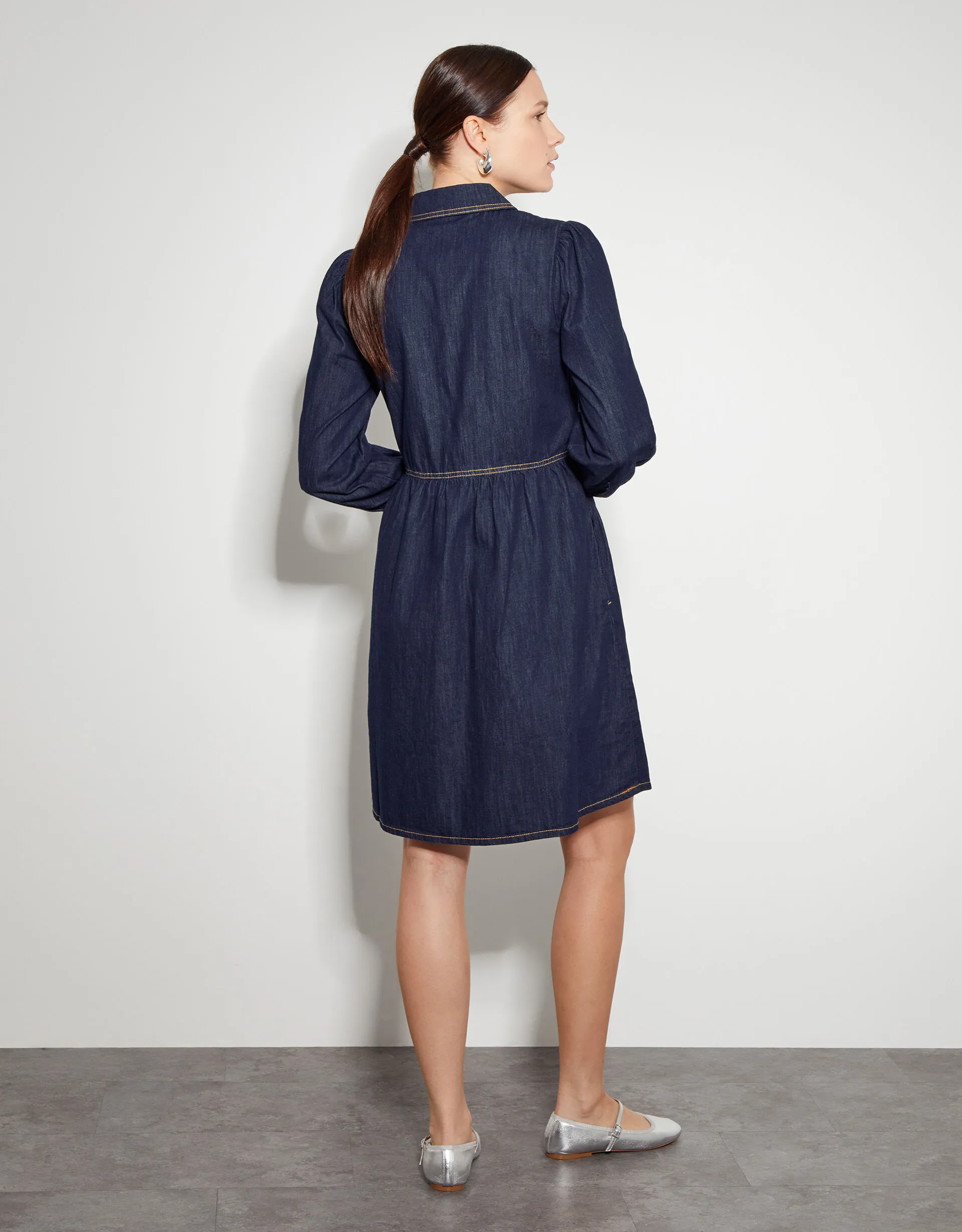 Adeena Denim Mini Shirt Dress Blue