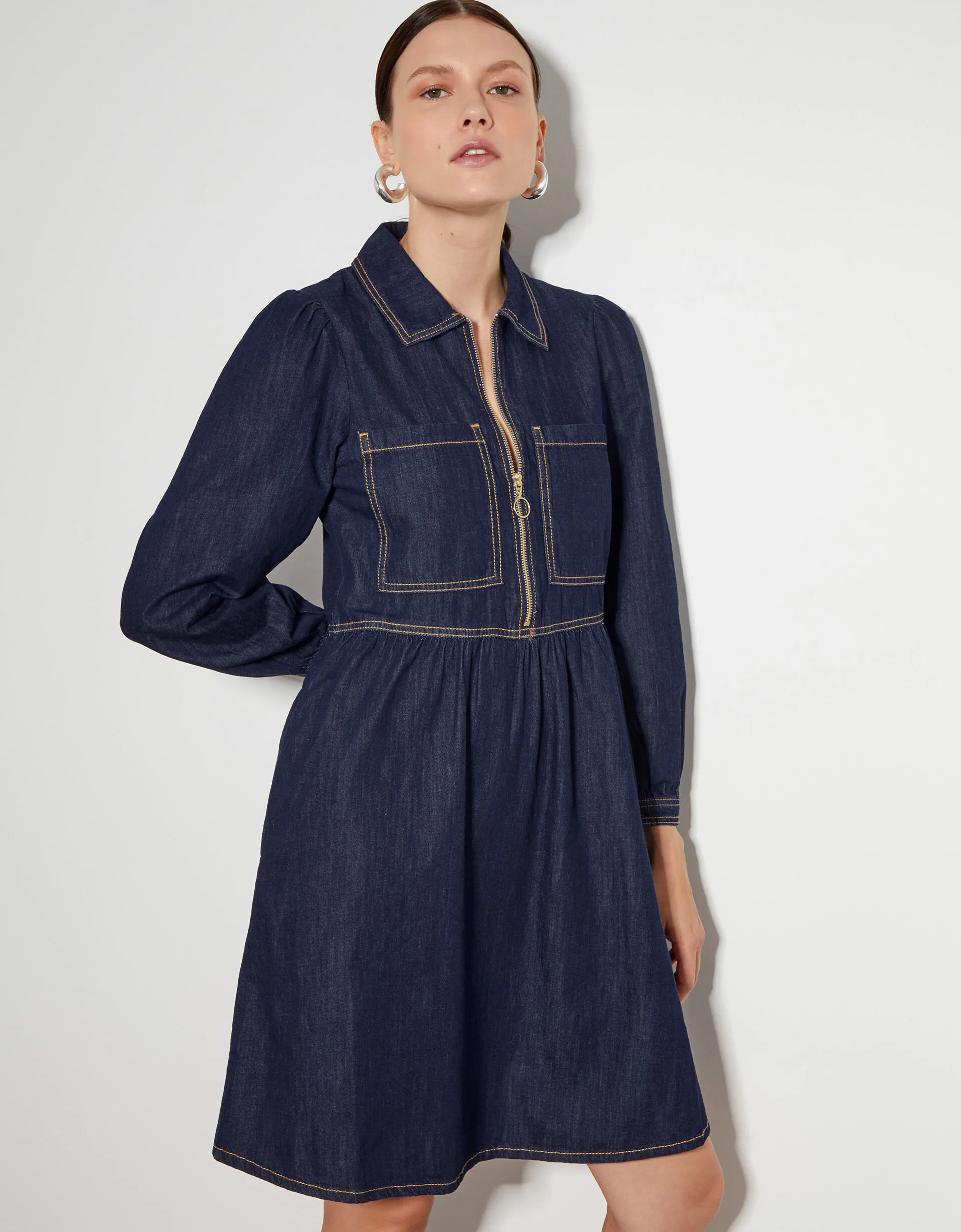 Adeena Denim Mini Shirt Dress Blue