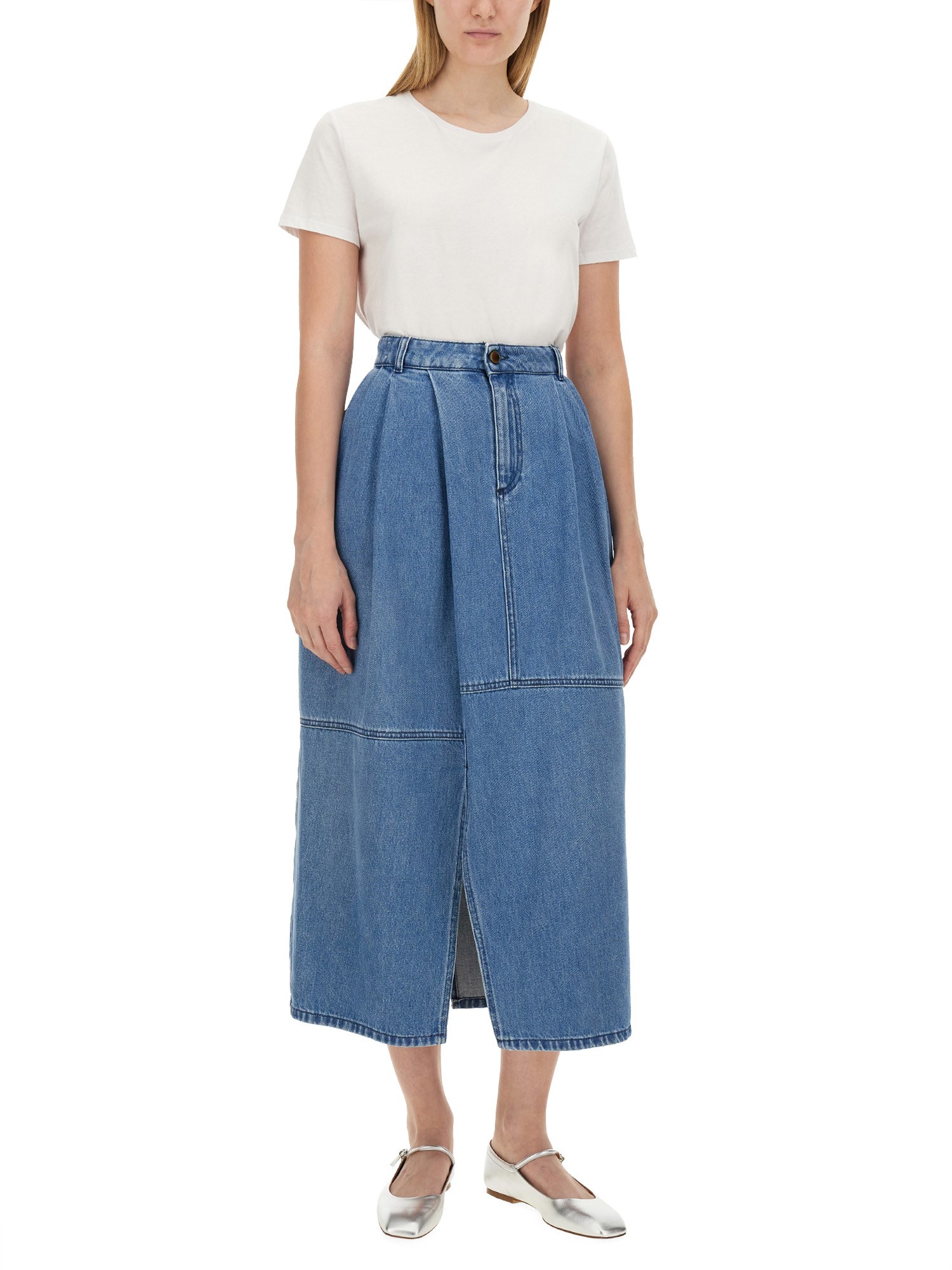 ALYSI    COTTON DENIM MIDI SKIRT