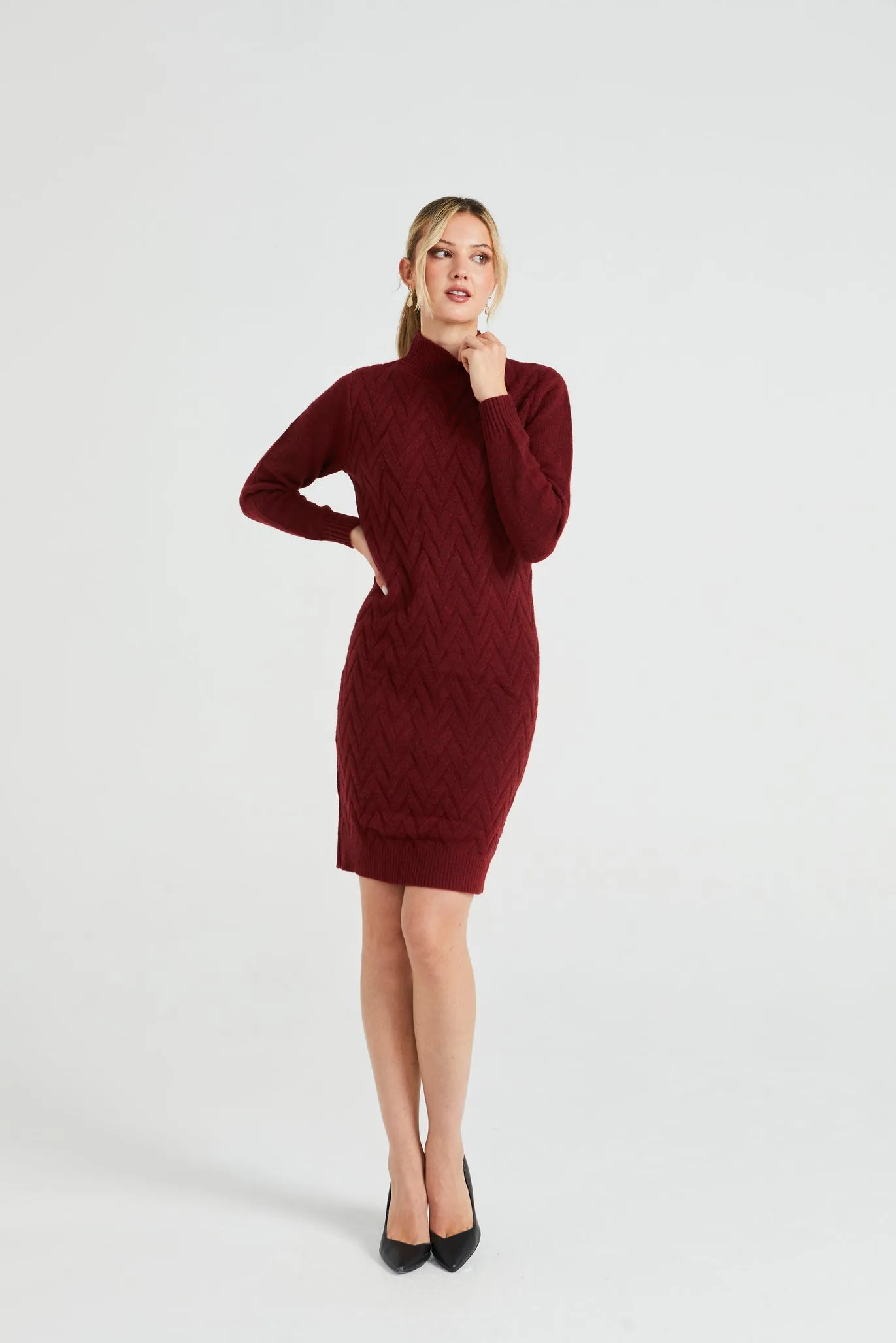 Angeleye High Neck Chunky Cable Knit Midi Dress