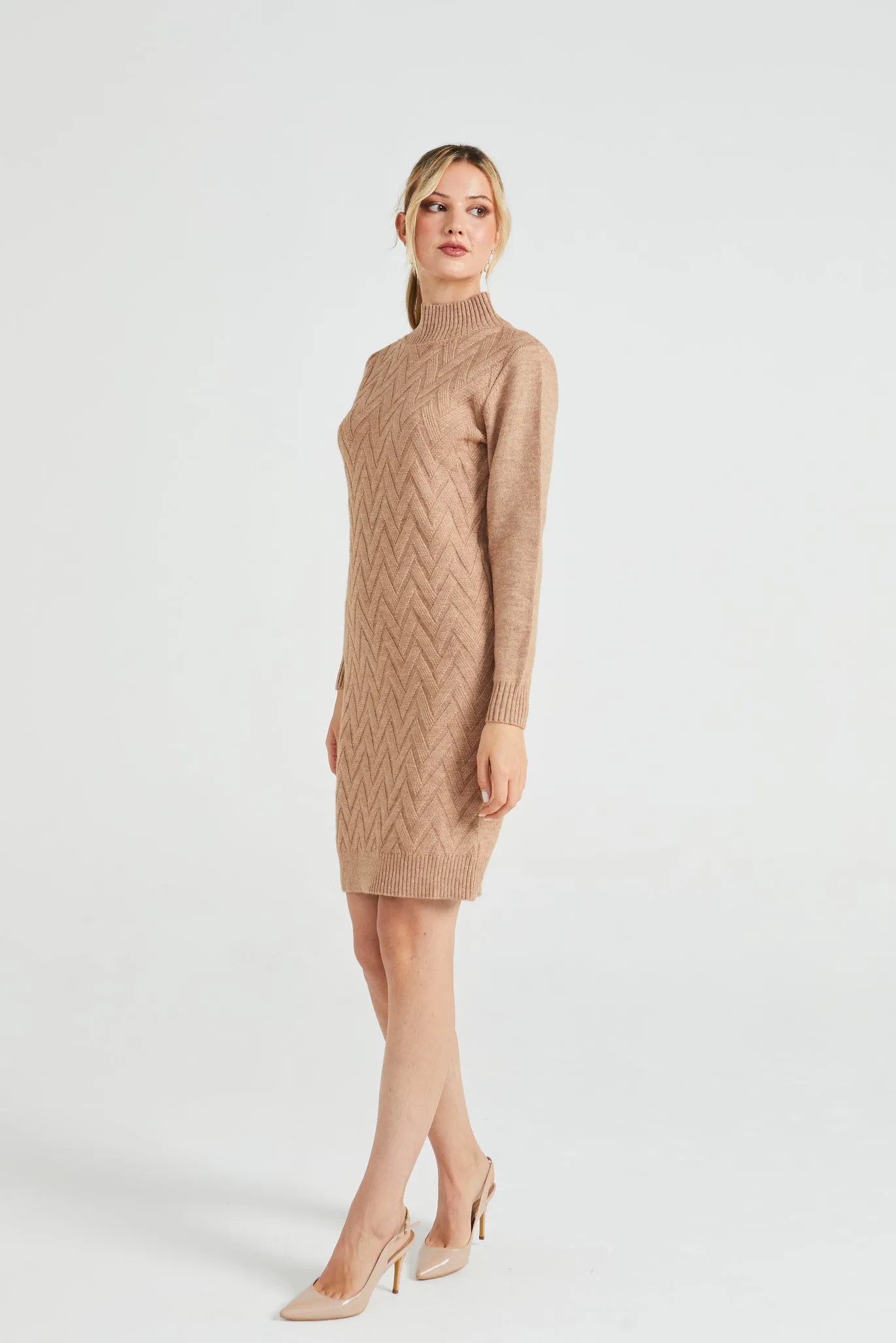 Angeleye High Neck Chunky Cable Knit Midi Dress