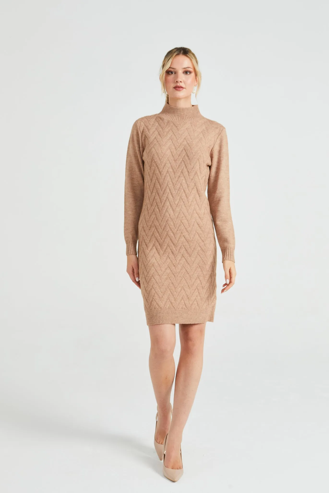 Angeleye High Neck Chunky Cable Knit Midi Dress