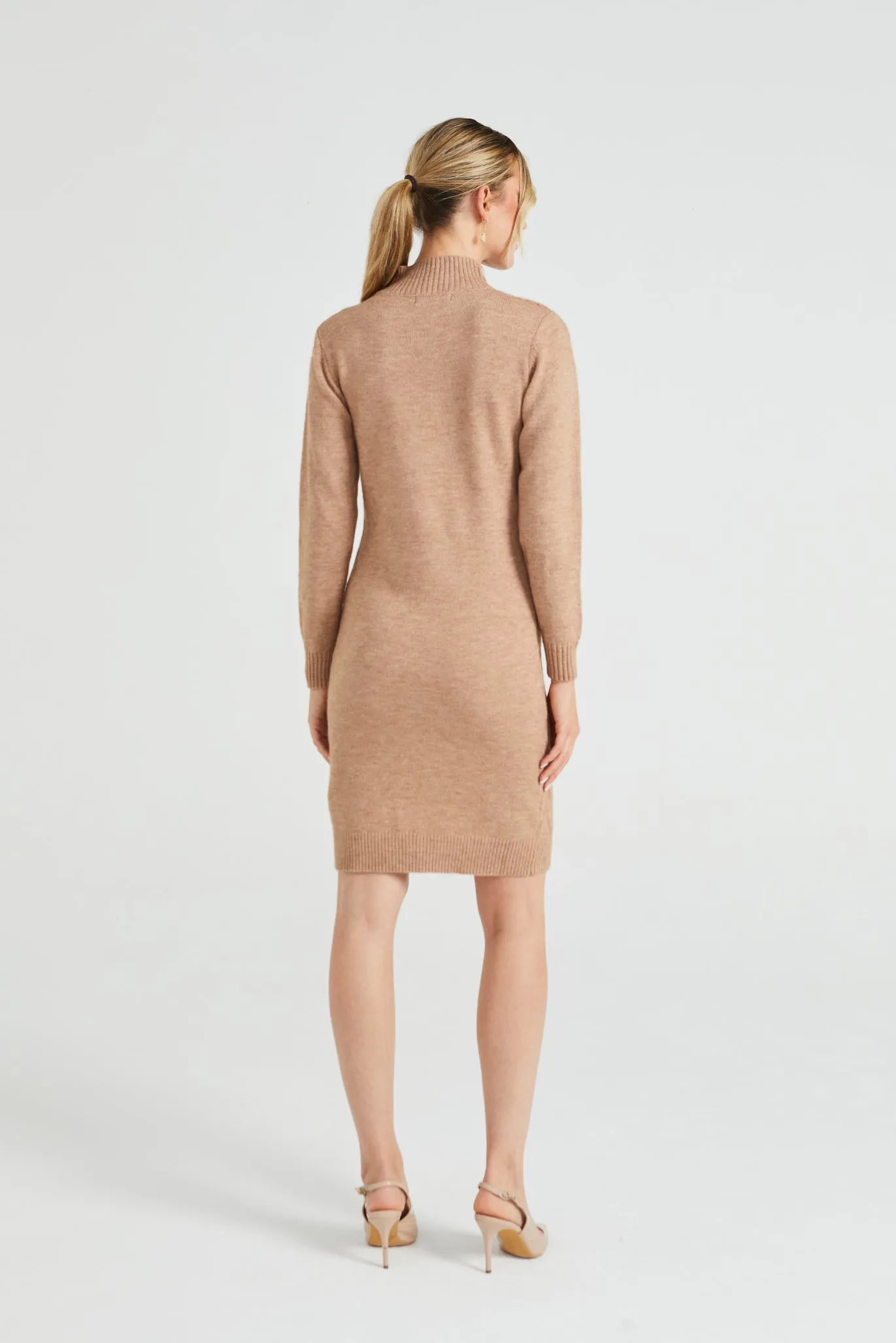 Angeleye High Neck Chunky Cable Knit Midi Dress