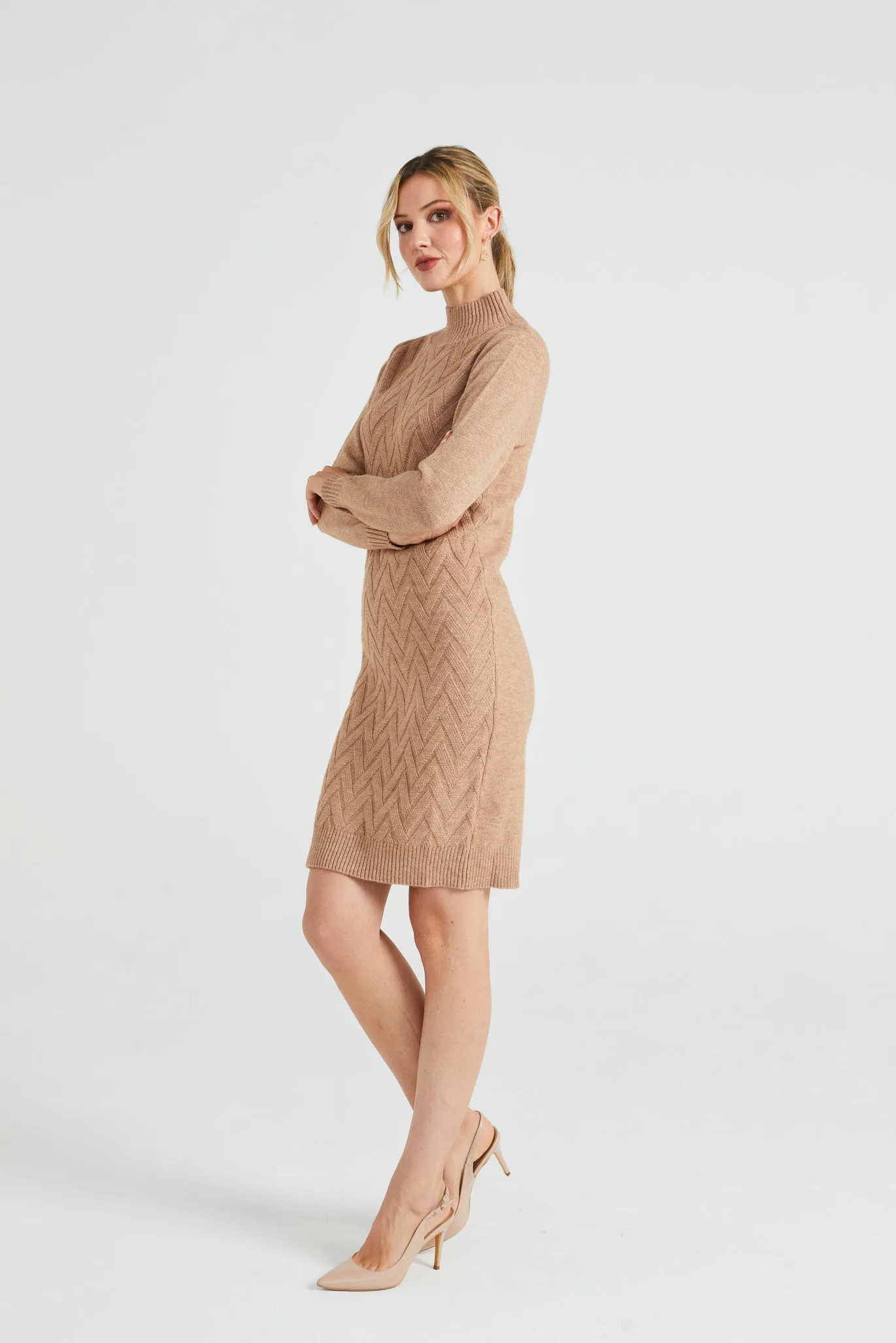 Angeleye High Neck Chunky Cable Knit Midi Dress