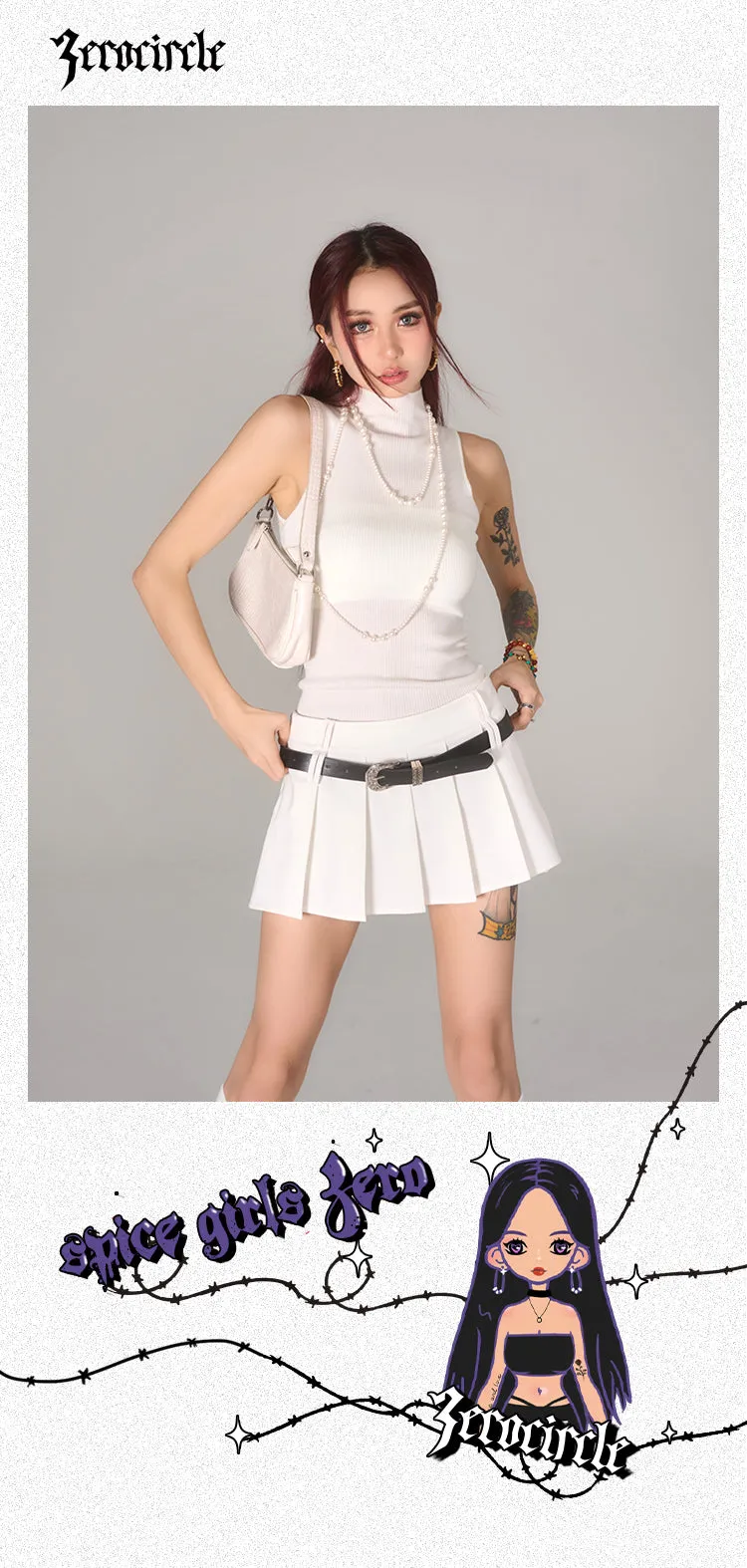 Arielle Solid Color Waist Belt A-Line Pleated Mini Skirt