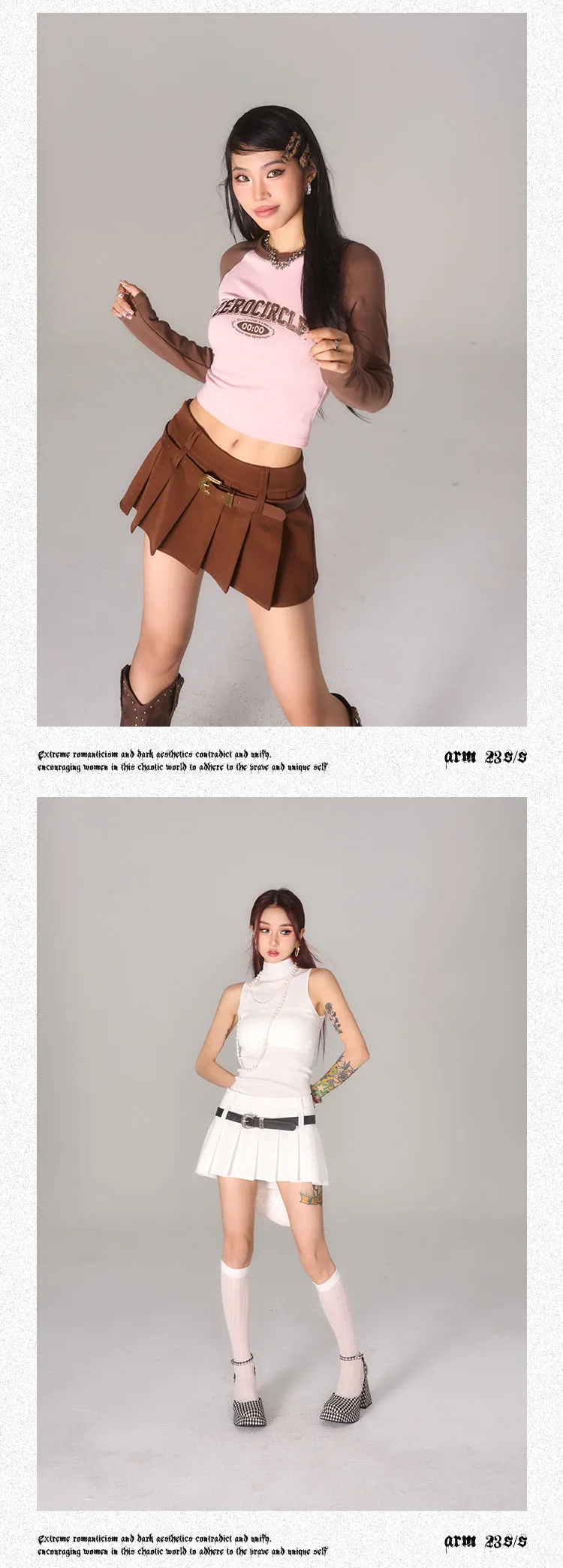 Arielle Solid Color Waist Belt A-Line Pleated Mini Skirt