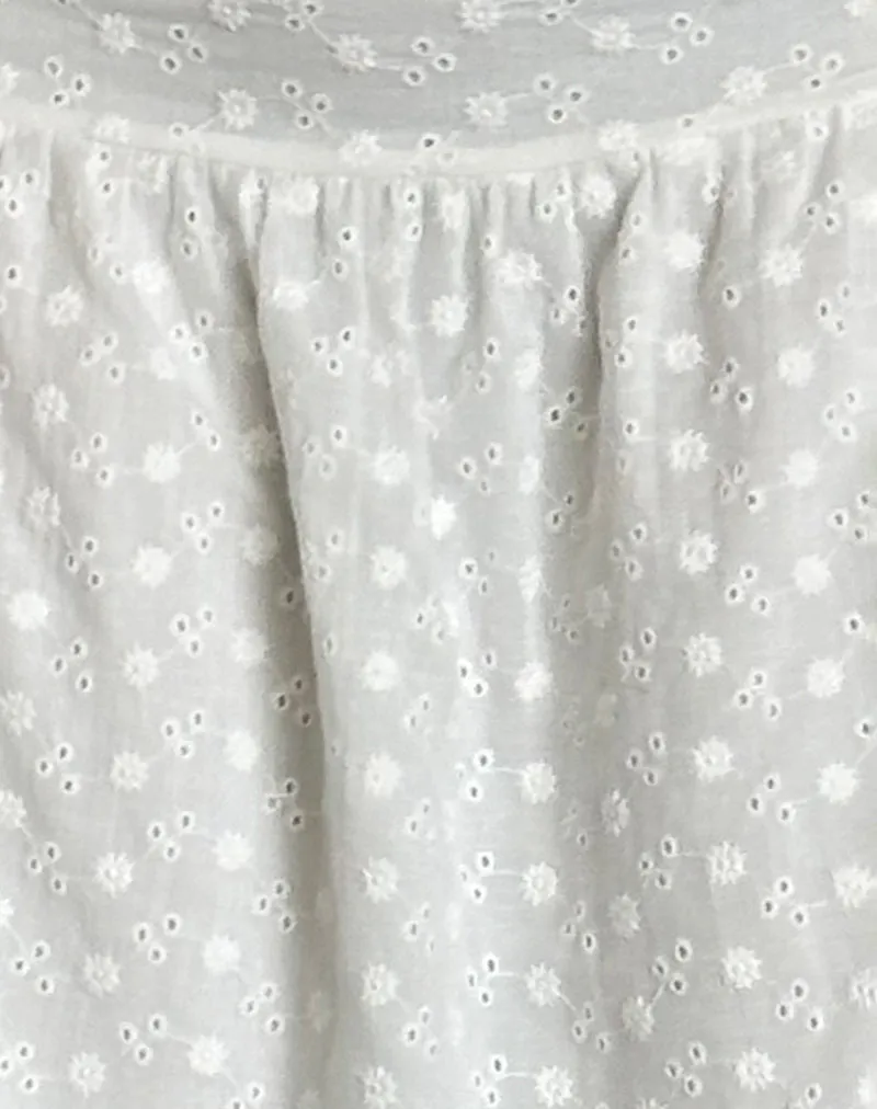 Aristia Midi Skirt in Woven Broderie White