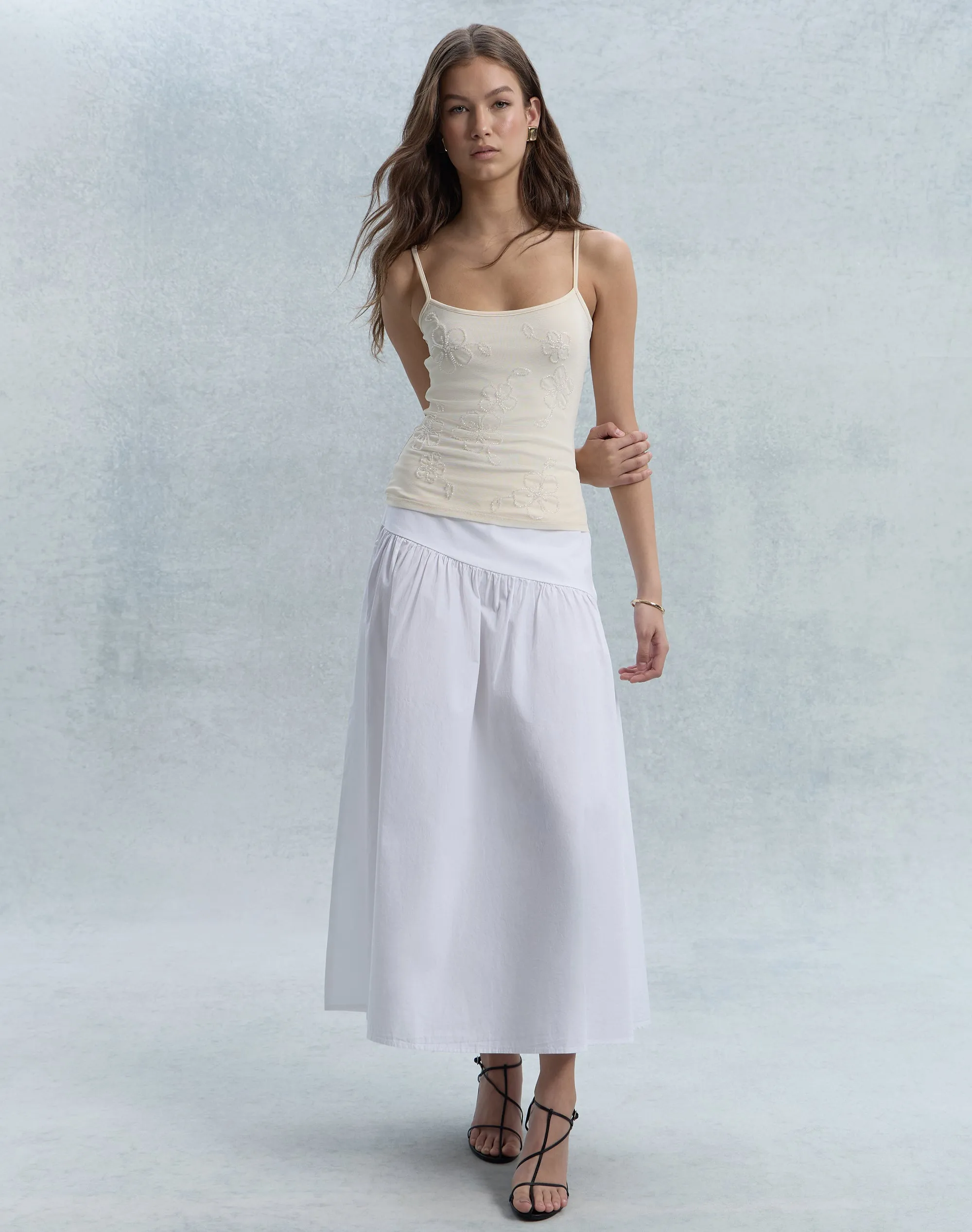 Asymmetrical Cotton Maxi Skirt in White | Glassons