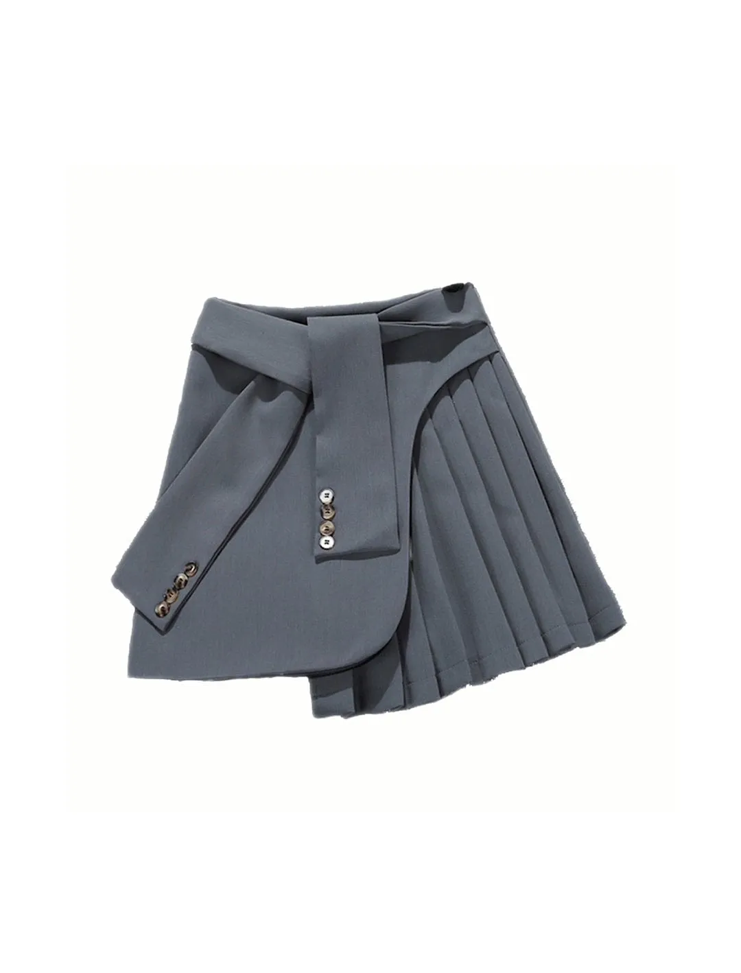 Asymmetrical Pleated Mini Button Skort