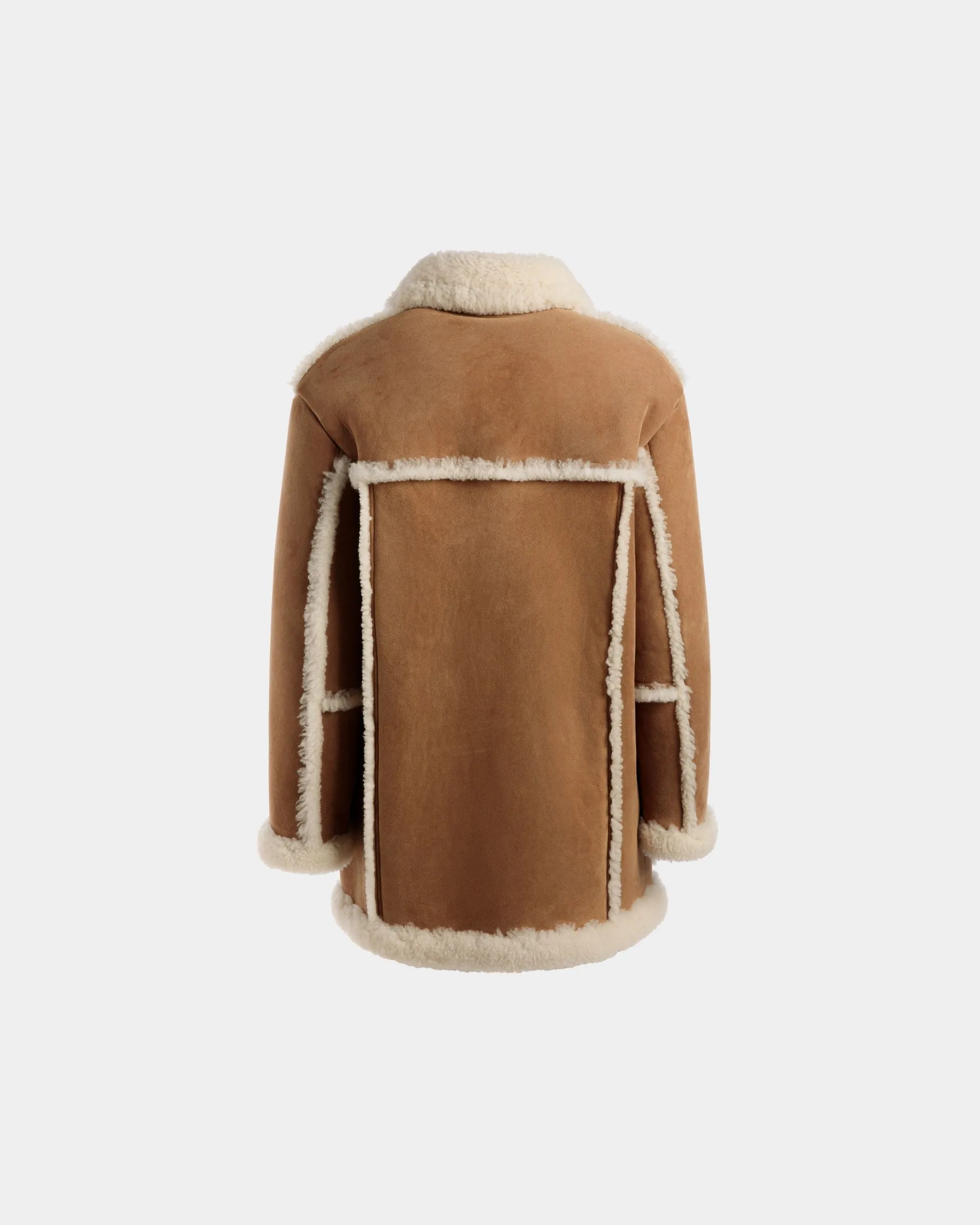 Aviator Coat In Brown Leather and Merino