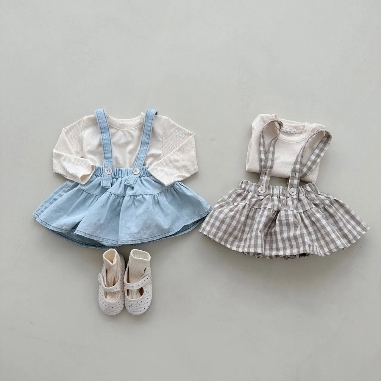 BABY COTTON TEE AND SUSPENDER SKIRTED BLOOMER SET (3-18 - 2 COLORS