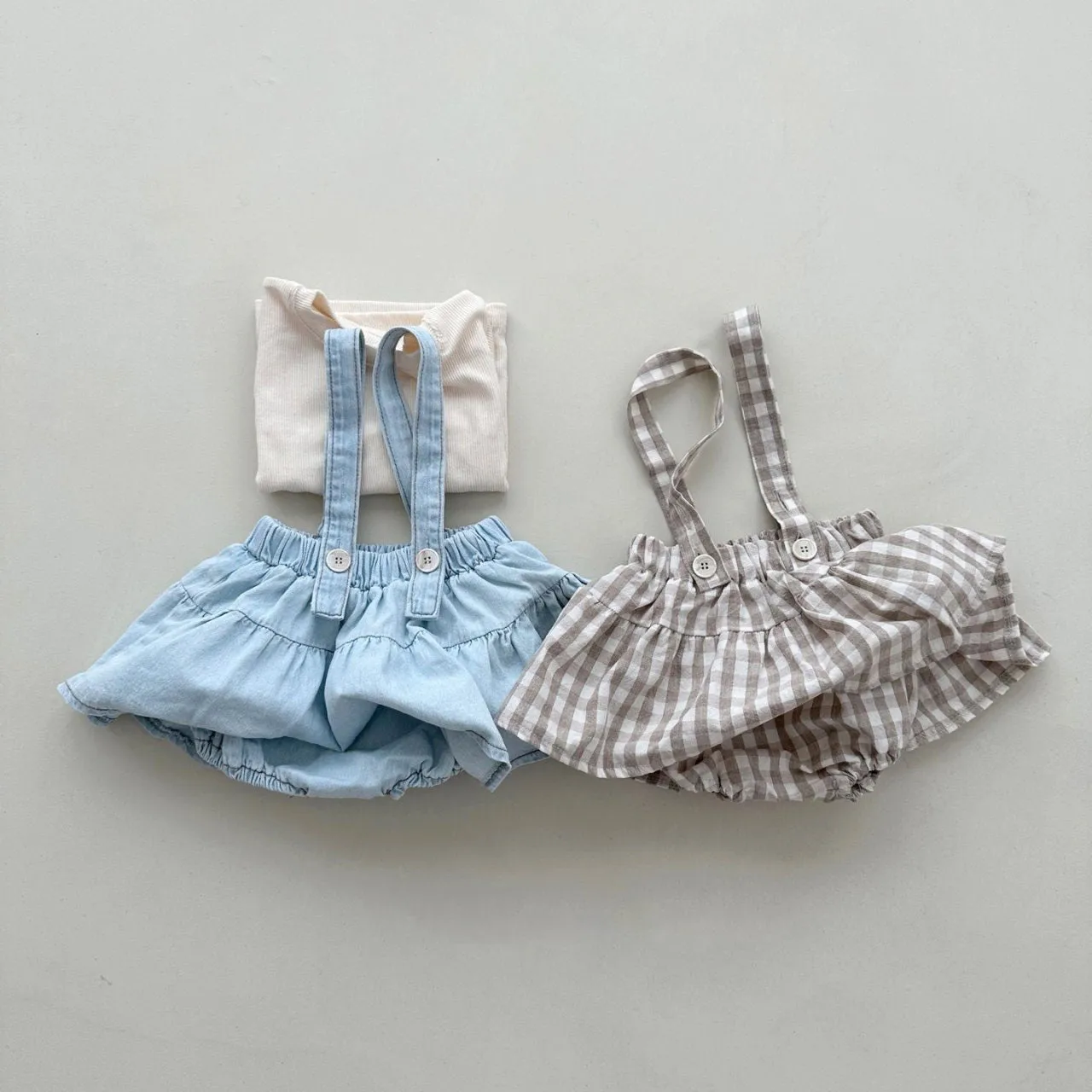 BABY COTTON TEE AND SUSPENDER SKIRTED BLOOMER SET (3-18 - 2 COLORS