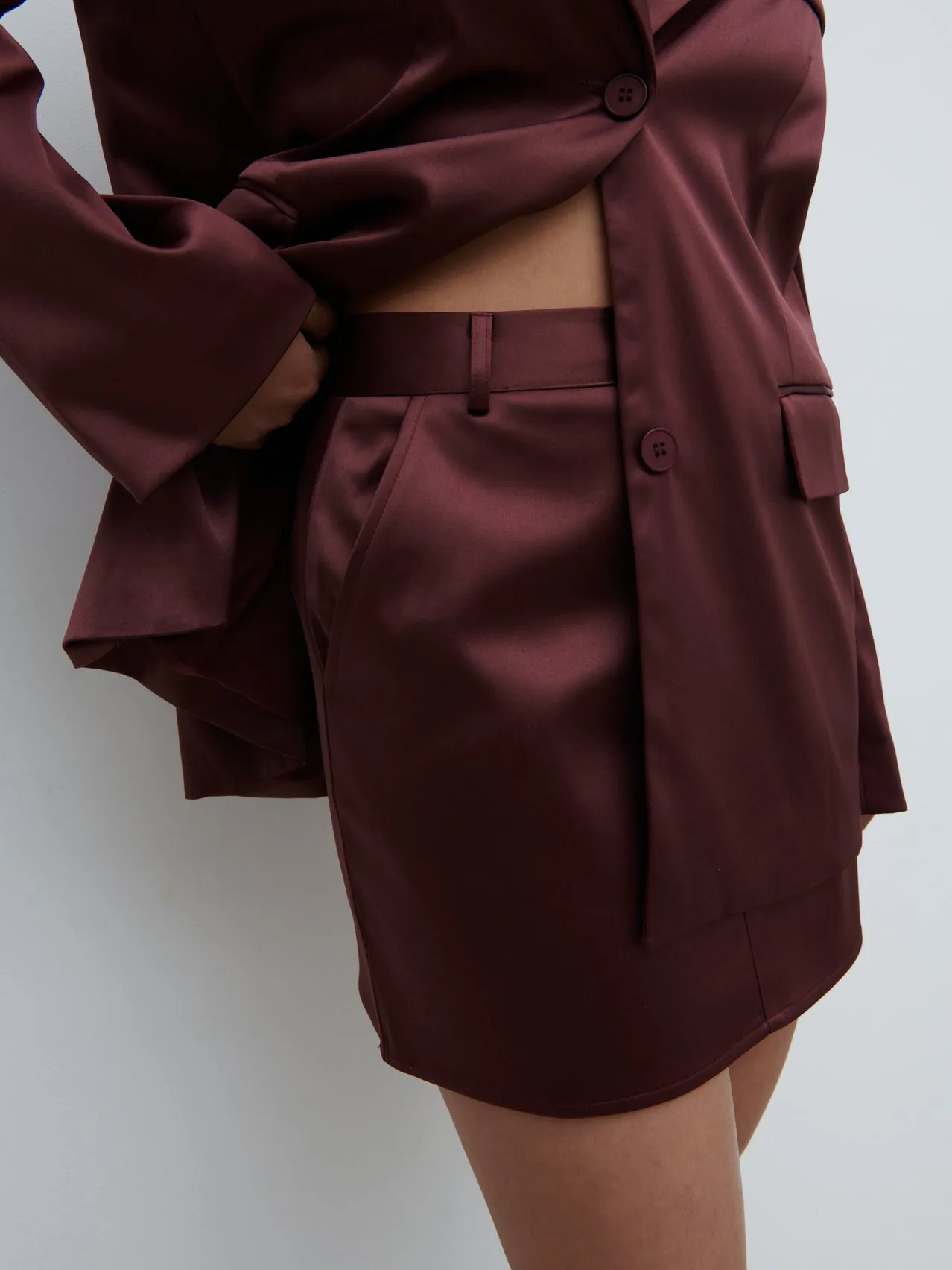 Beck Satin Tailored Micro Mini Skirt - Deep Wine