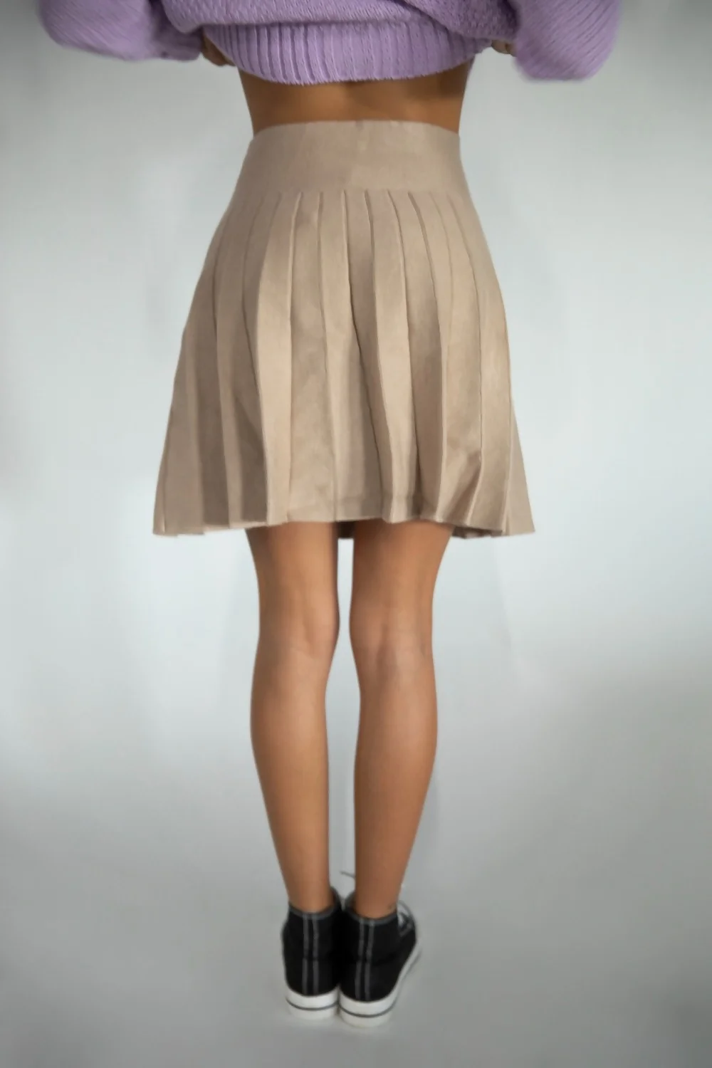 Beige Knitted Pleated Mini Tennis Skirt