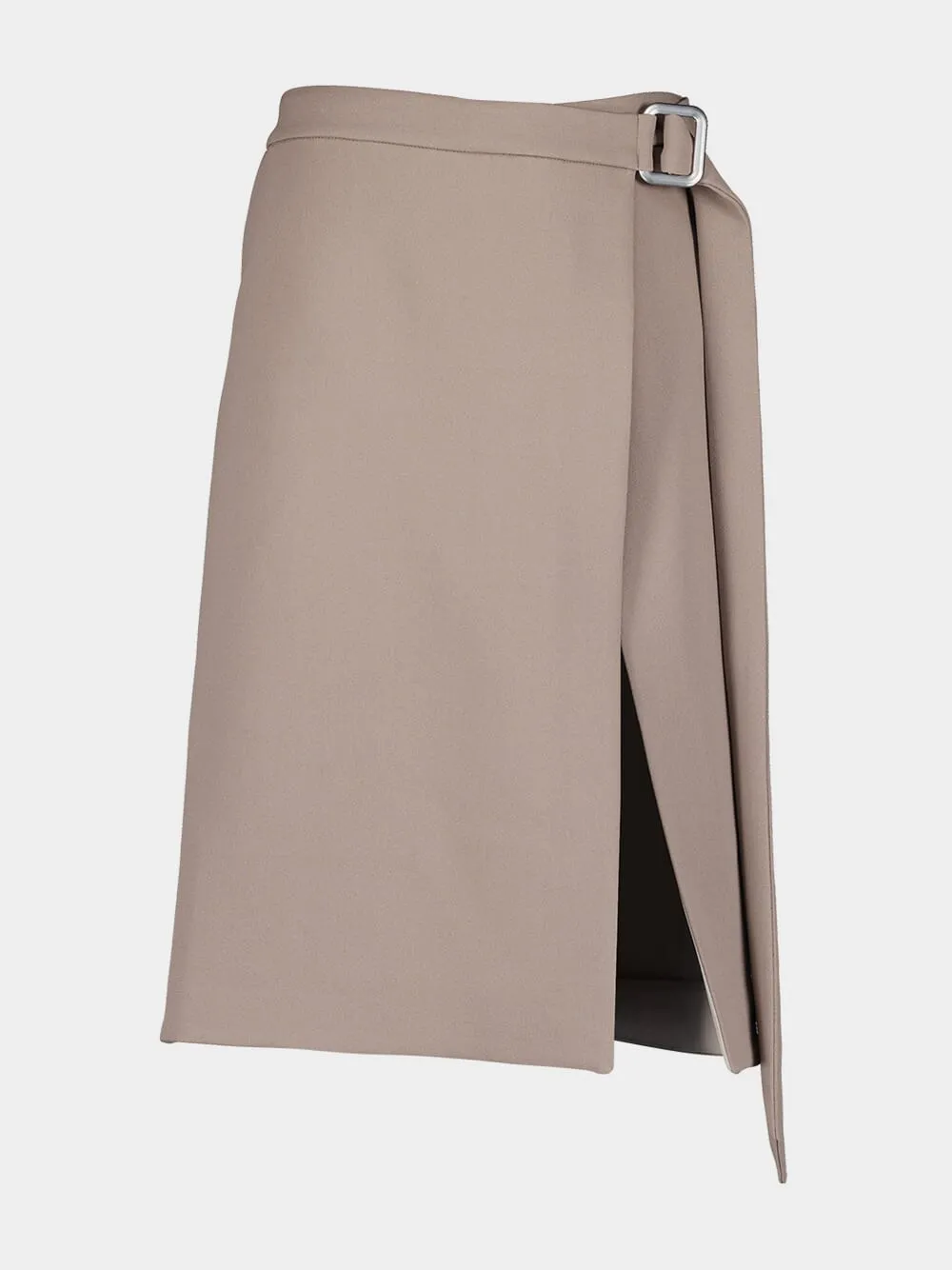 Belted Wool Crepe Midi Skirt