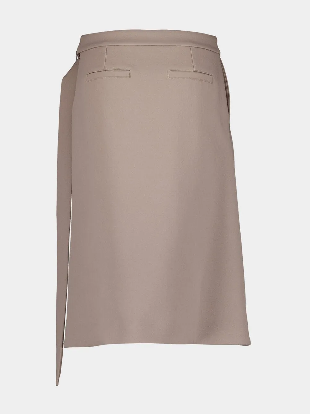 Belted Wool Crepe Midi Skirt