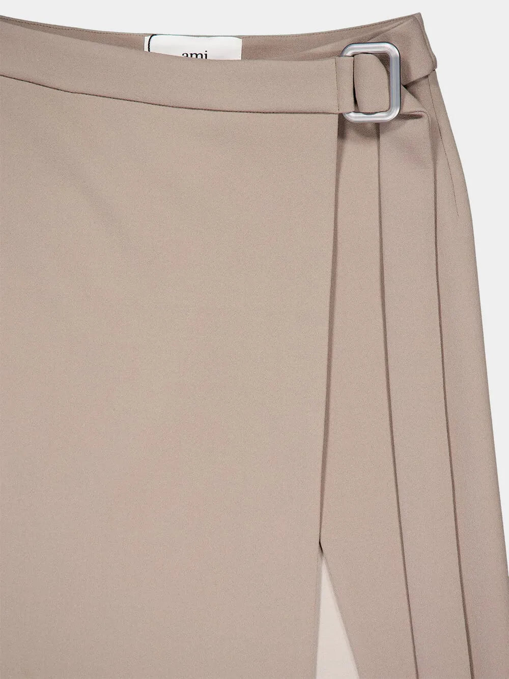 Belted Wool Crepe Midi Skirt