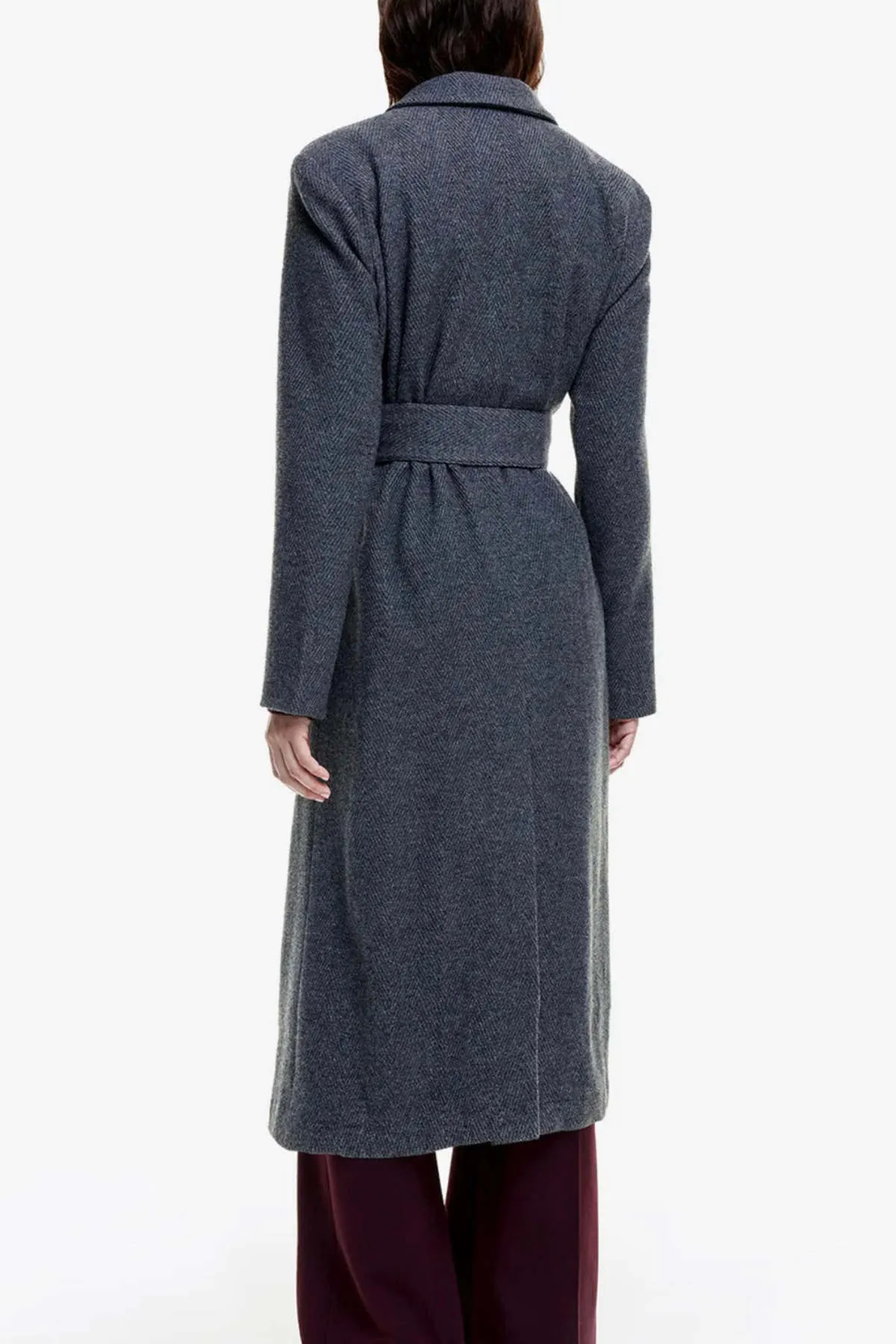 Belted Wrap Coat - Slate Herringbone