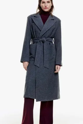 Belted Wrap Coat - Slate Herringbone