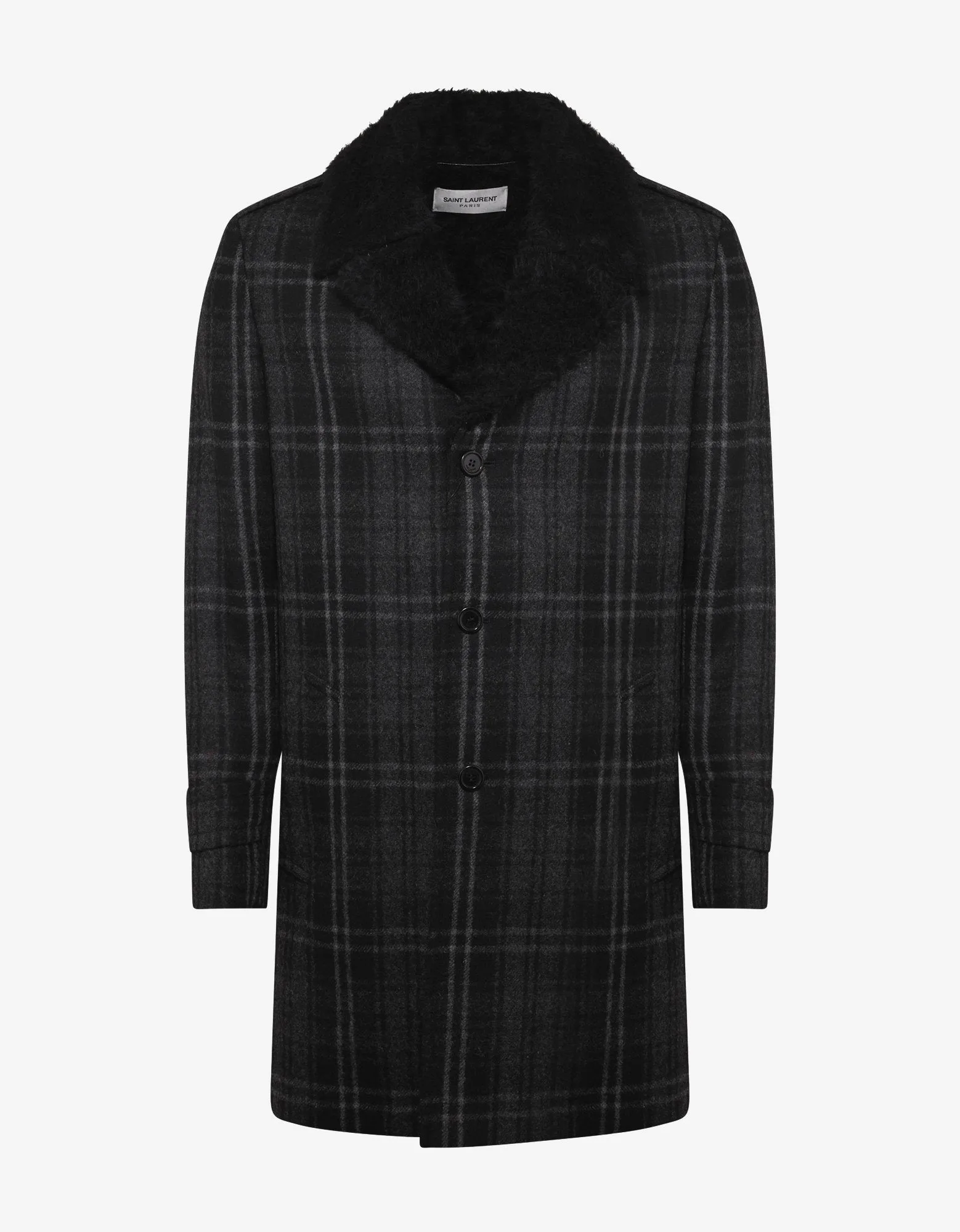 Black Check Wool Overcoat