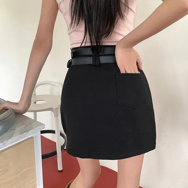 Black Double Belt Skirt