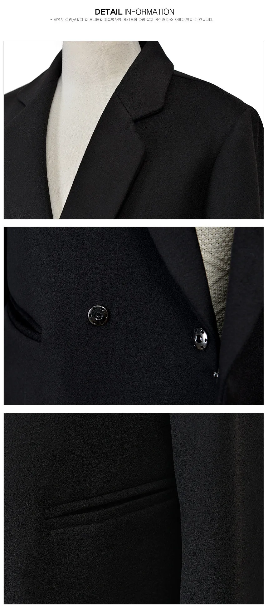 Black Hidden Button Double Breasted Long Coats Mens Winter Plain Basic