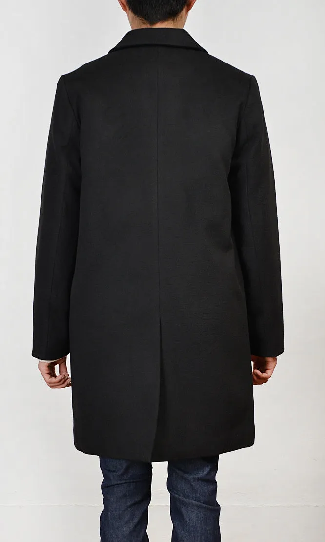 Black Hidden Button Double Breasted Long Coats Mens Winter Plain Basic