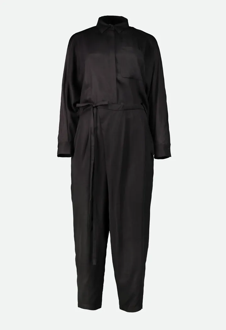 Black Tie Front Overlap Jumpsuit