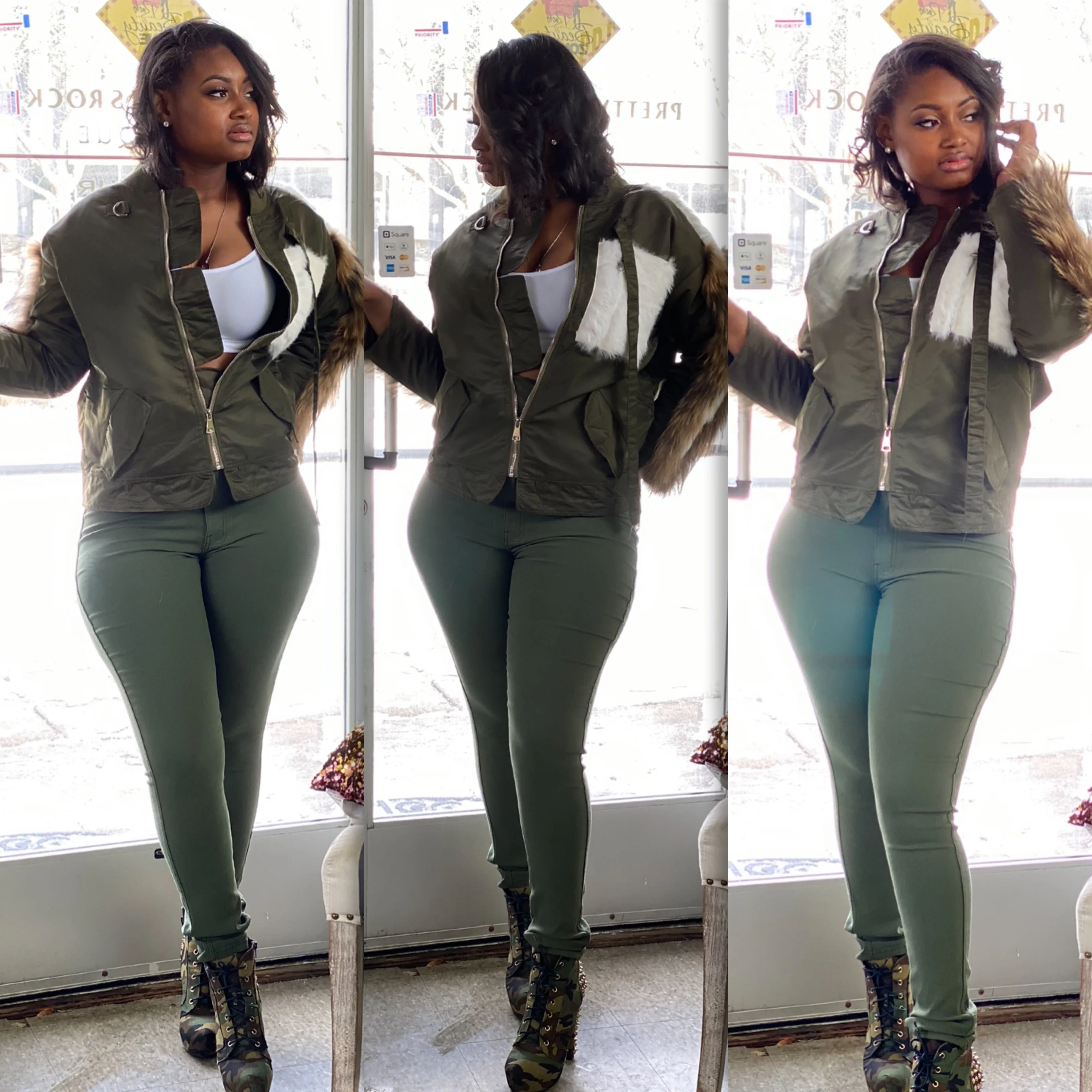 Bomber with Fur Olive