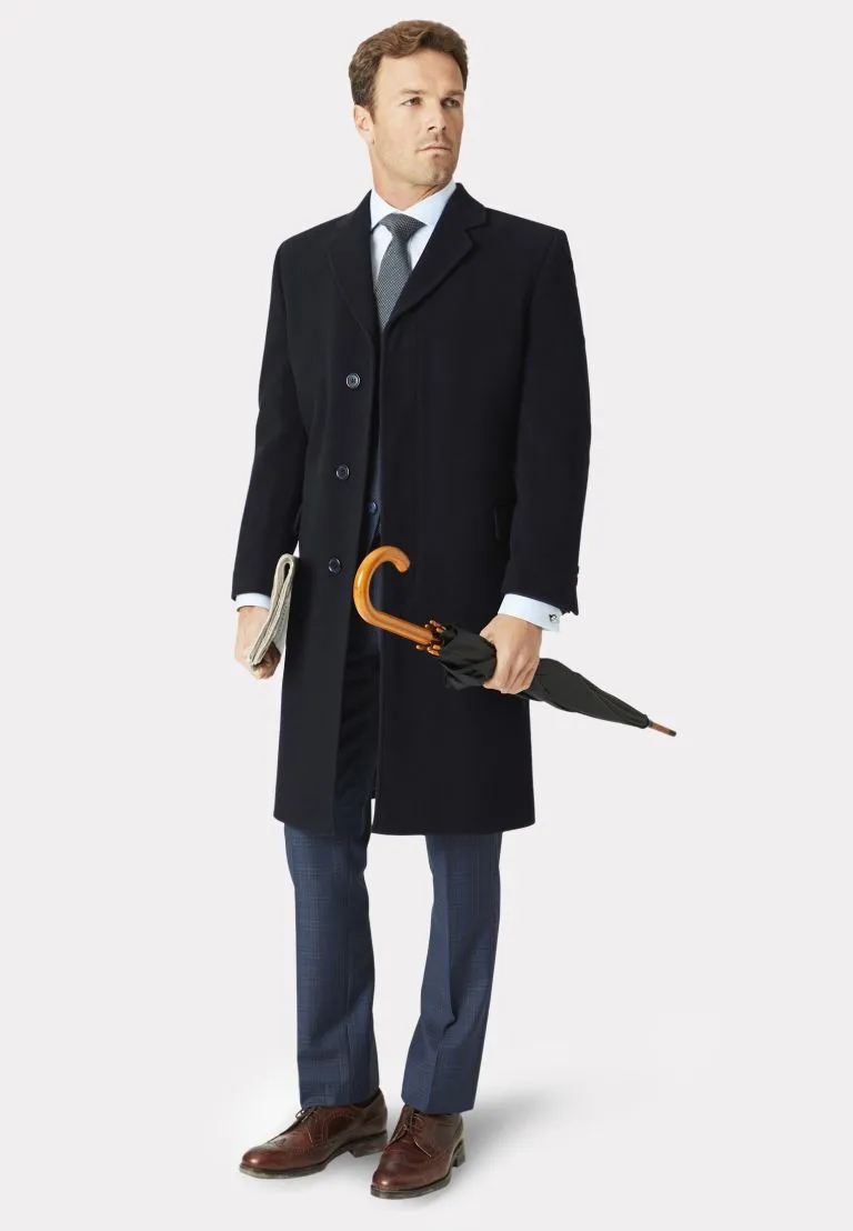 Bond Navy Wool Cashmere Overcoat