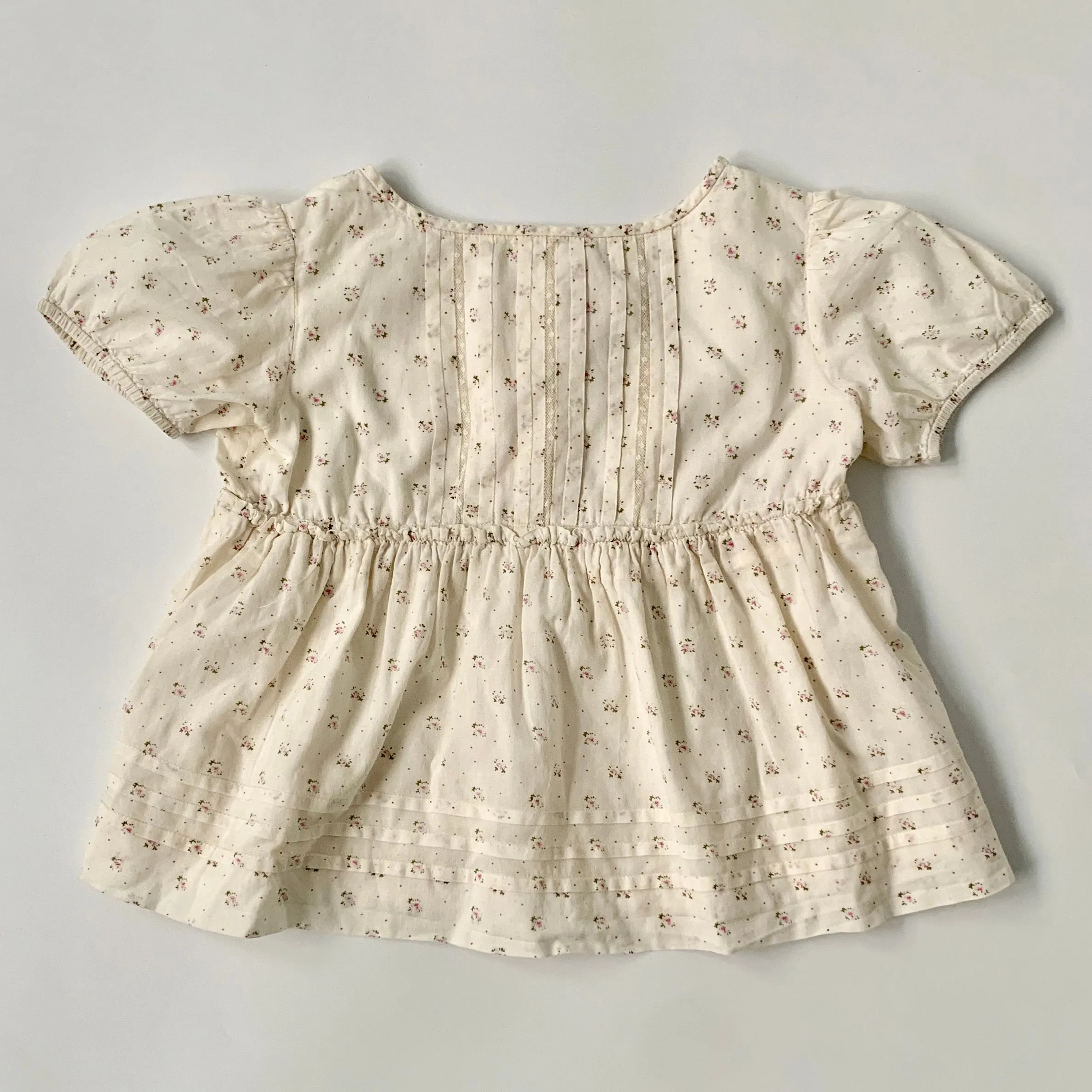 Bonpoint Rose Print Short Sleeve Blouse With Lace Trim: 4 Years