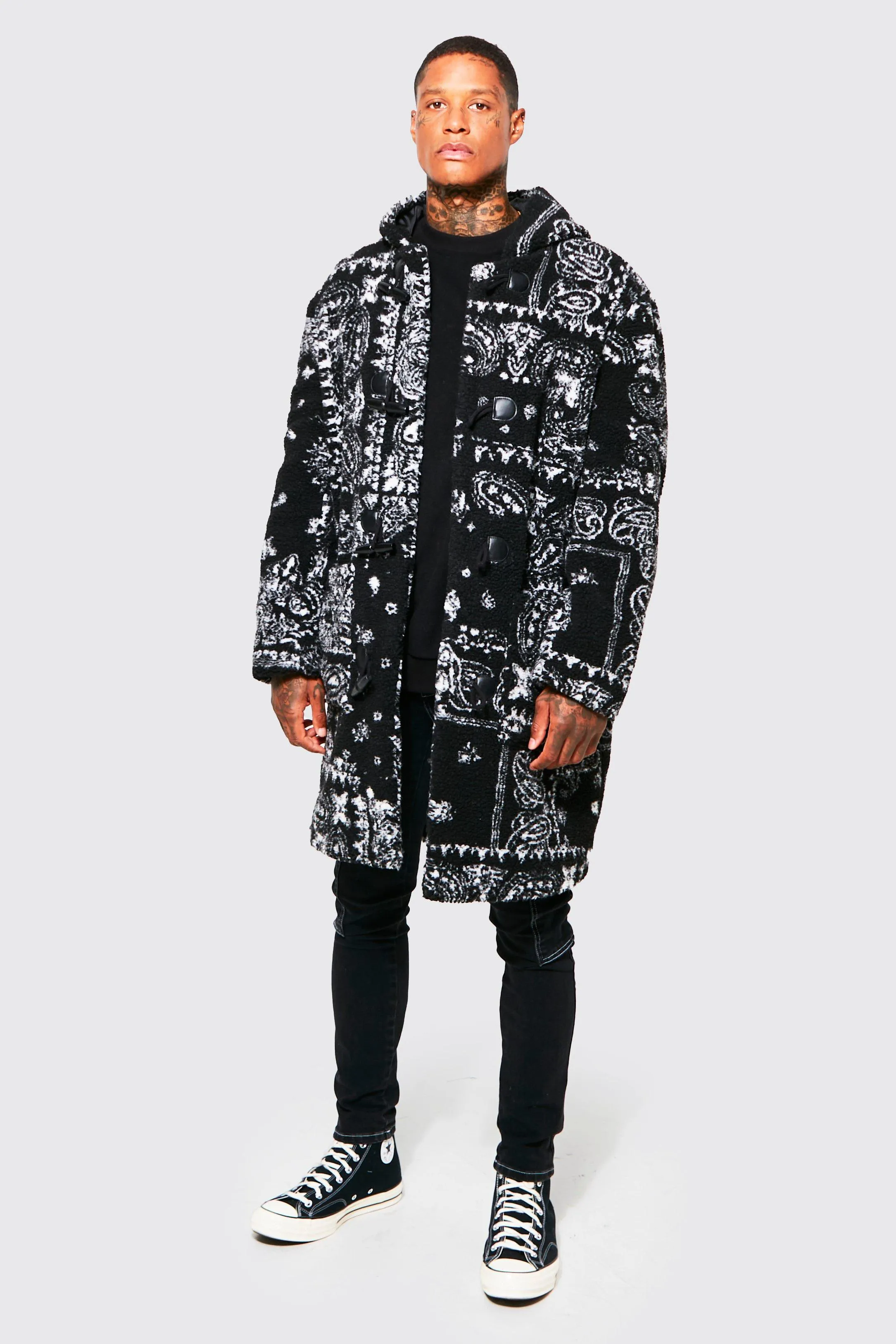 Borg Bandana Print Duffle Overcoat