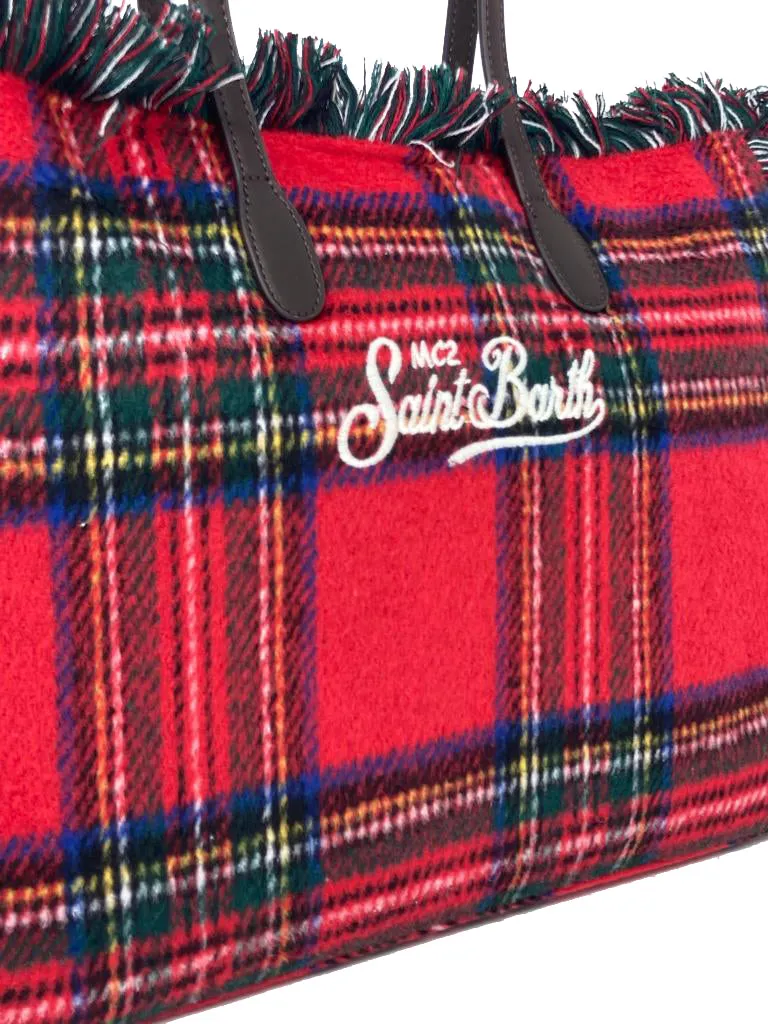 BORSA FANTASIA TARTAN ROSSA CON LOGO BIANCO