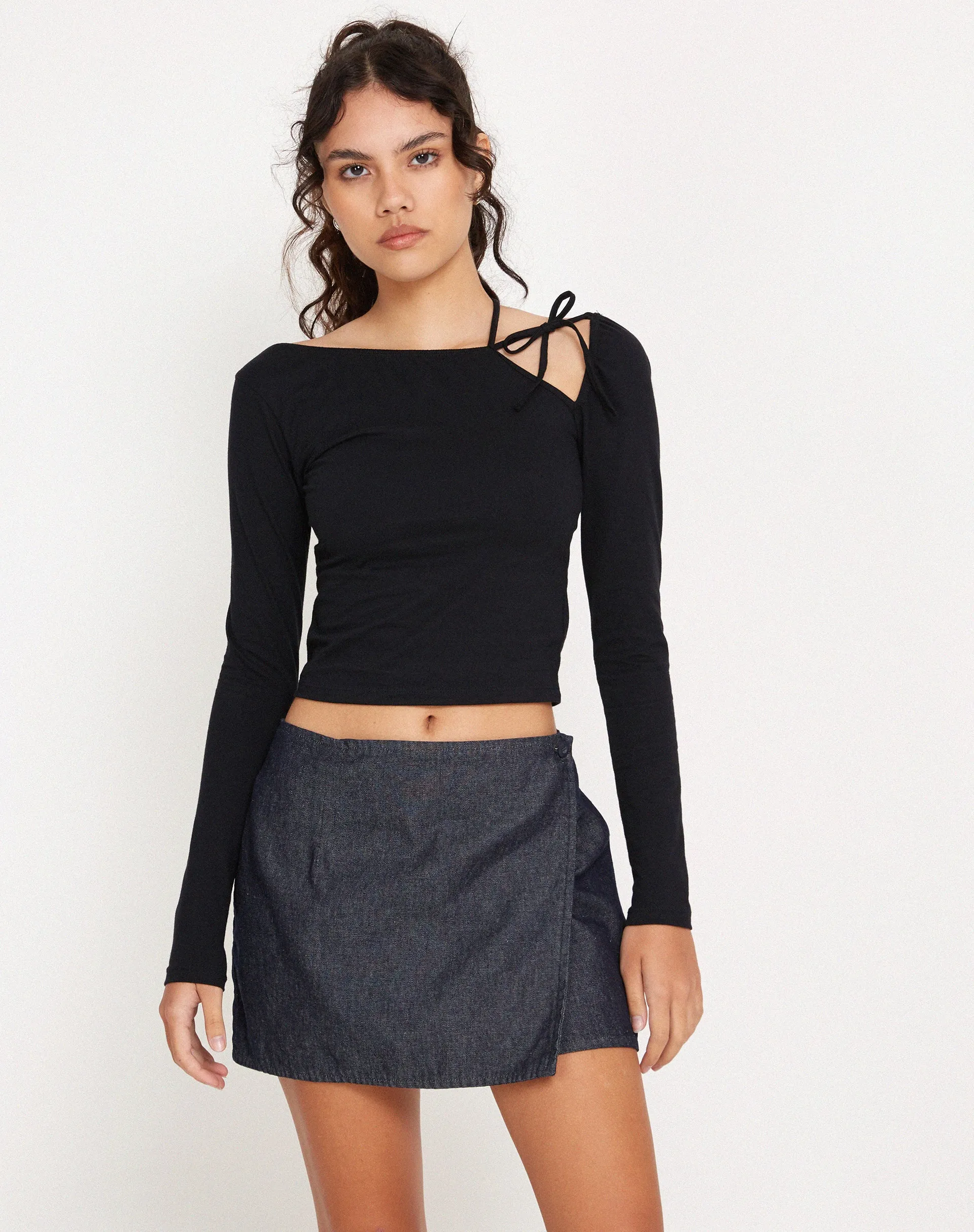 Braya Wrap Mini Skirt in Dark Indigo