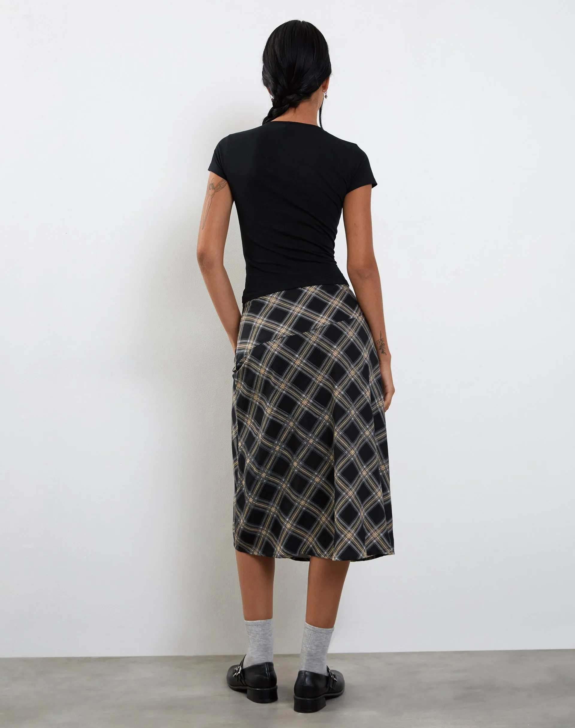 Brella Midi Skirt in Black and Grey Check