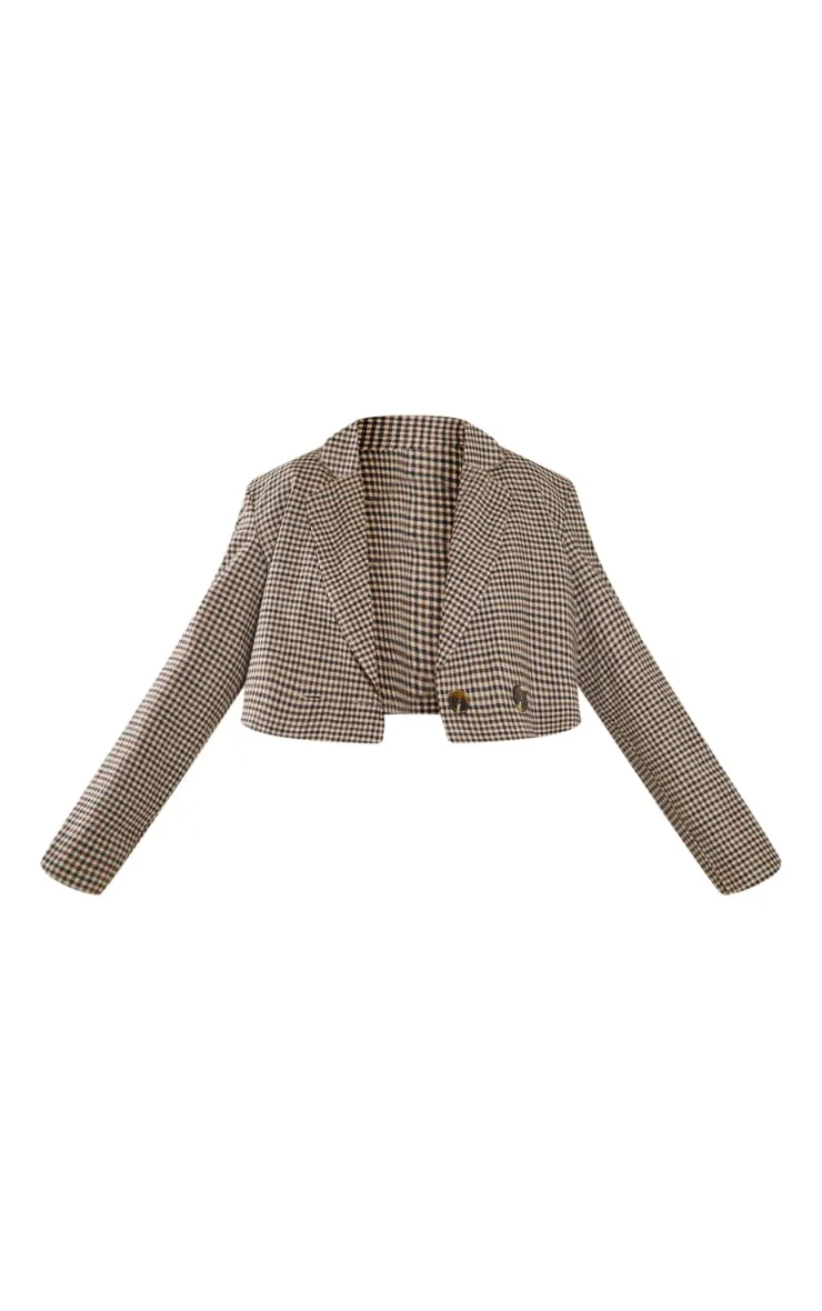 Brown Check Boxy Cropped Blazer | Outerwear